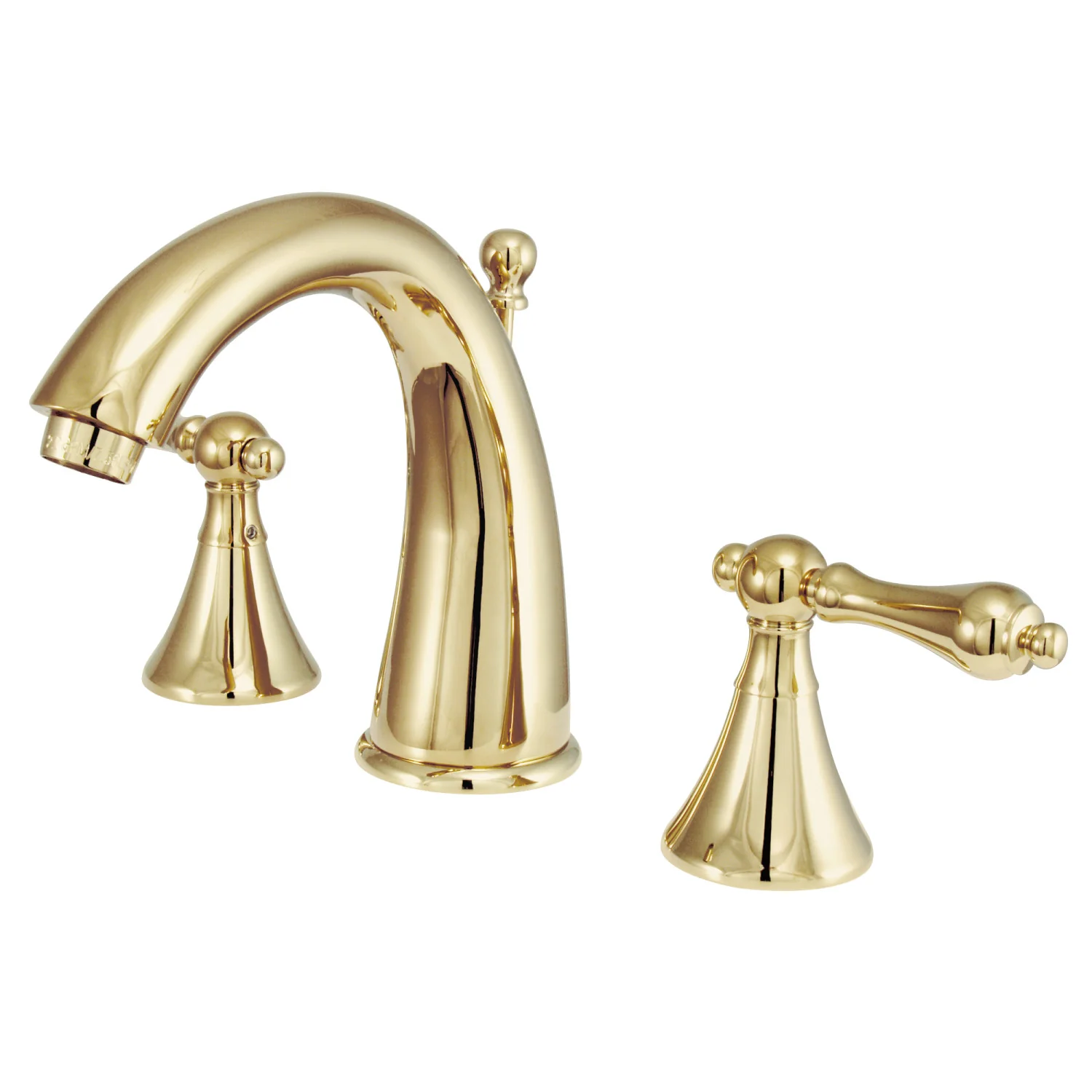 Kingston Tulare KS2972AL - Naples Two-Handle 3-Hole Deck Mount Widespread Bathroom Faucet with Brass Pop-Up, Polished Brass