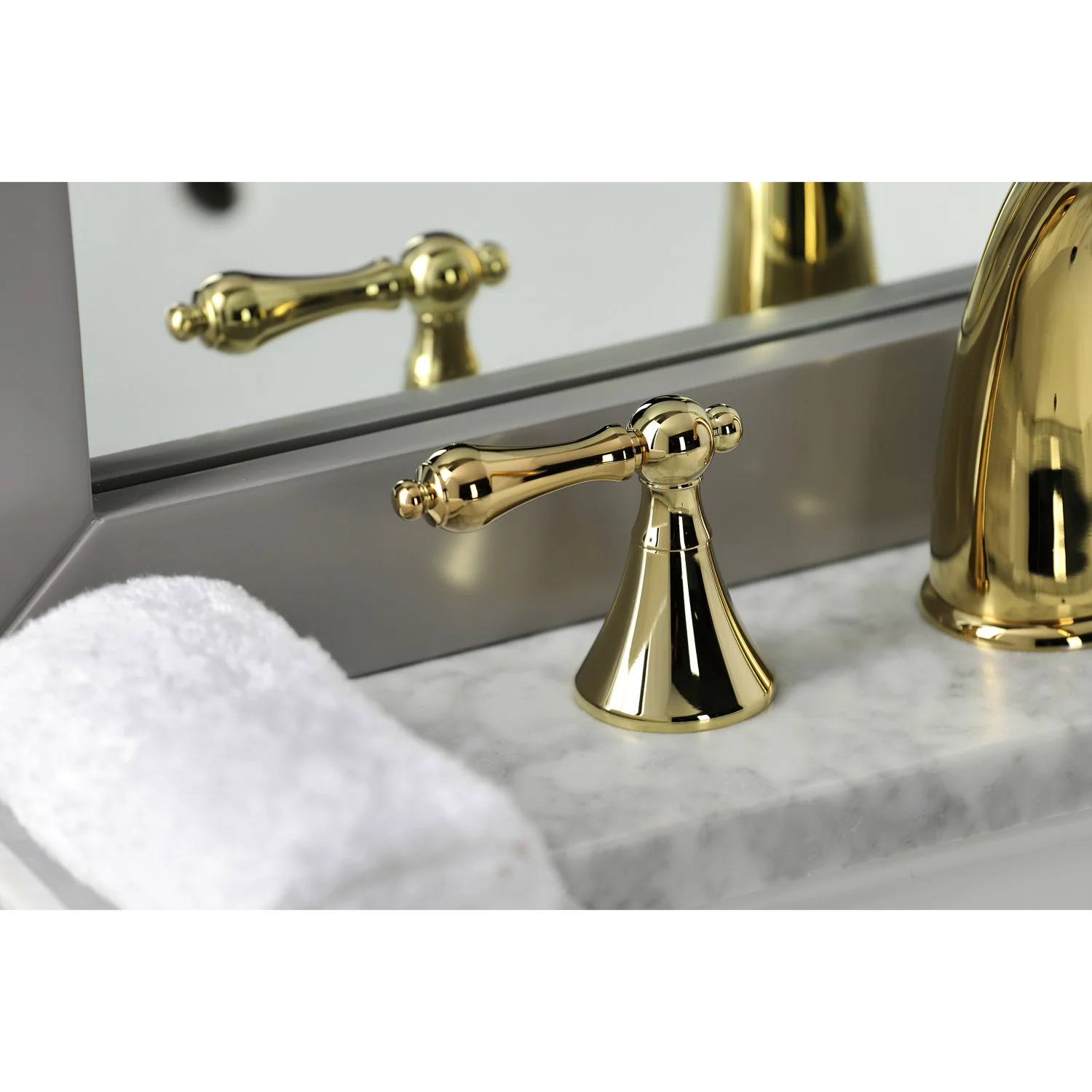 Kingston Tulare KS2972AL - Naples Two-Handle 3-Hole Deck Mount Widespread Bathroom Faucet with Brass Pop-Up, Polished Brass - Image 2