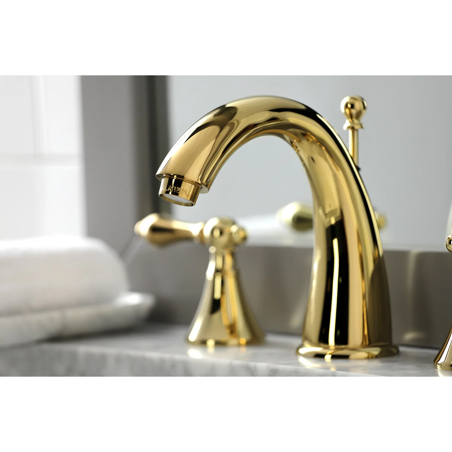 Kingston Tulare KS2972AL - Naples Two-Handle 3-Hole Deck Mount Widespread Bathroom Faucet with Brass Pop-Up, Polished Brass - Image 4