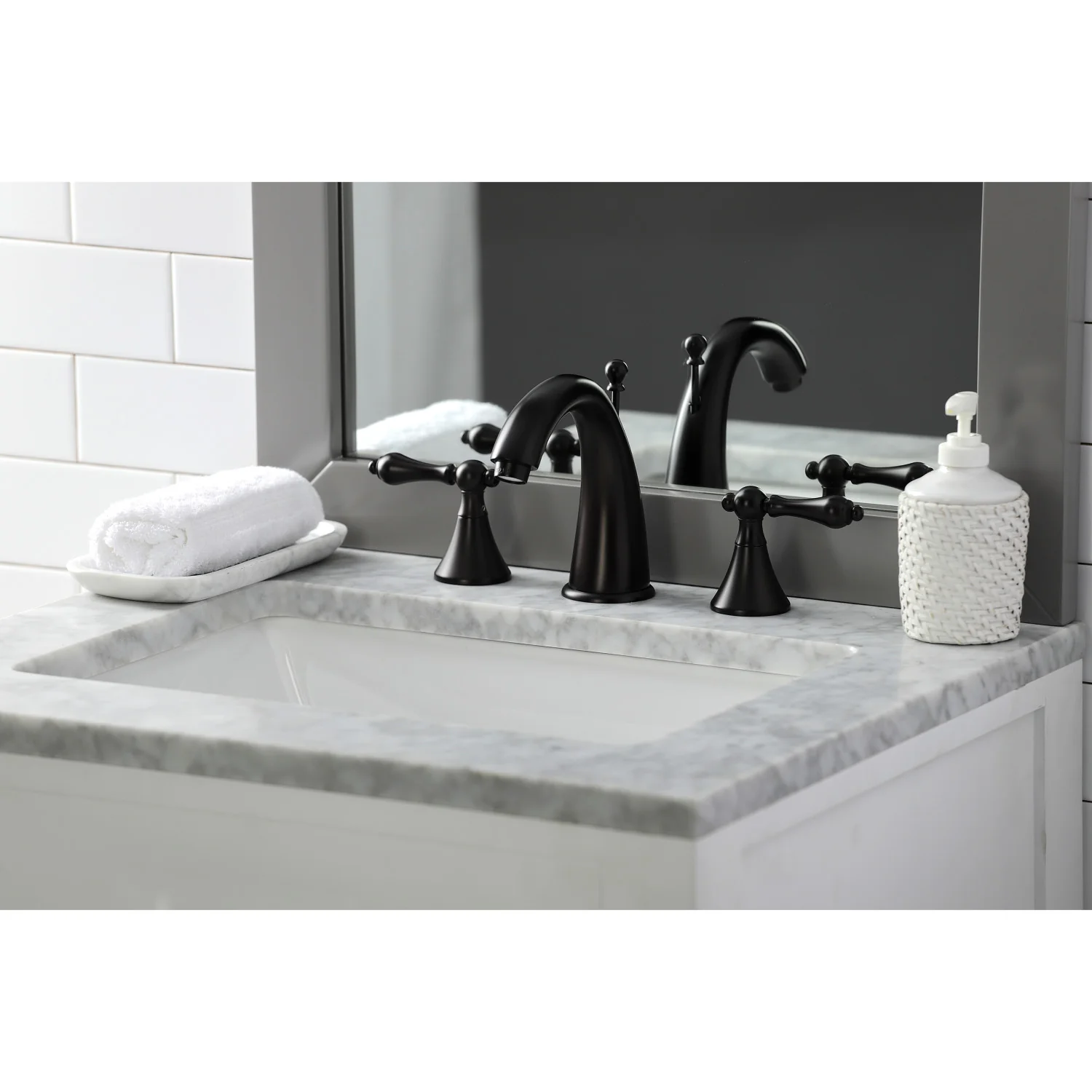 Kingston Tulare KS2975AL - Naples Two-Handle 3-Hole Deck Mount Widespread Bathroom Faucet with Brass Pop-Up, Oil Rubbed Bronze - Image 4