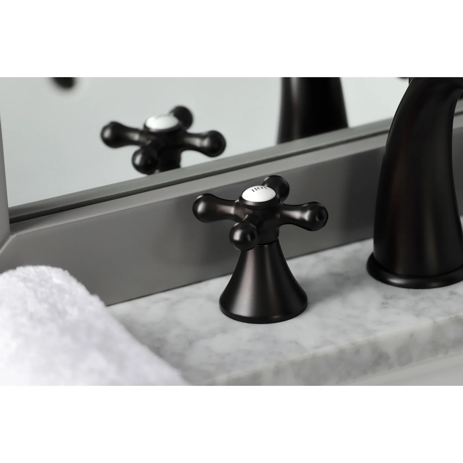 Kingston Tulare KS2975AX - Naples Two-Handle 3-Hole Deck Mount Widespread Bathroom Faucet with Brass Pop-Up, Oil Rubbed Bronze - Image 3