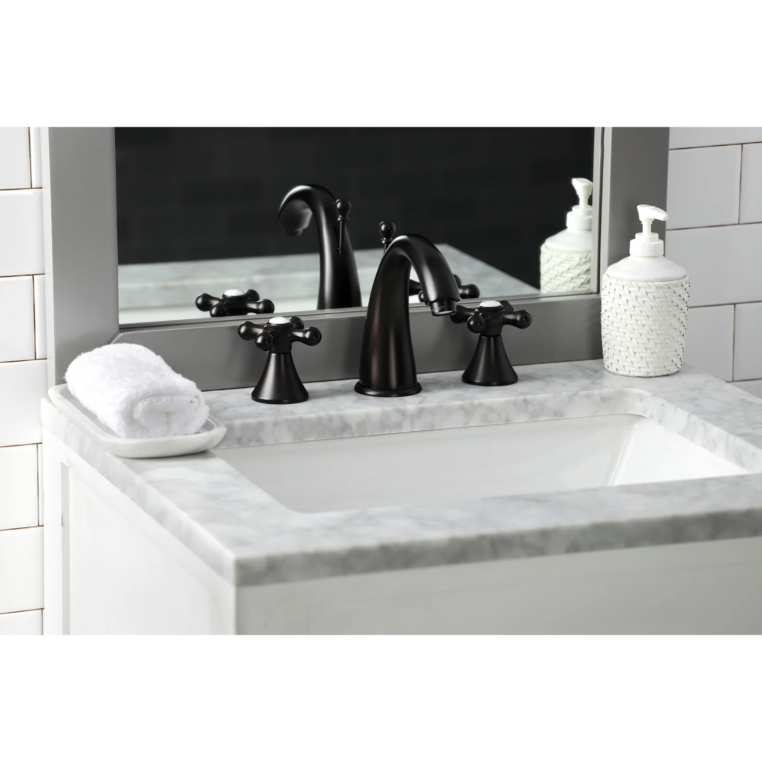 Kingston Tulare KS2975AX - Naples Two-Handle 3-Hole Deck Mount Widespread Bathroom Faucet with Brass Pop-Up, Oil Rubbed Bronze - Image 6