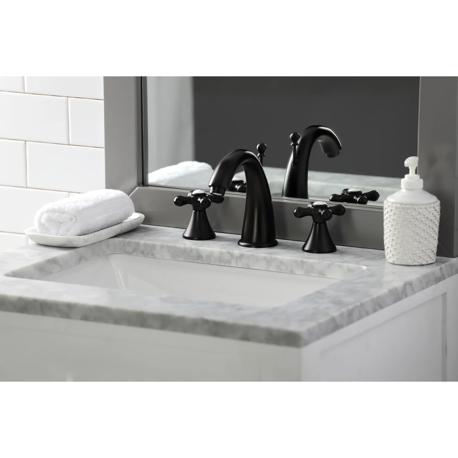 Kingston Tulare KS2975AX - Naples Two-Handle 3-Hole Deck Mount Widespread Bathroom Faucet with Brass Pop-Up, Oil Rubbed Bronze - Image 8