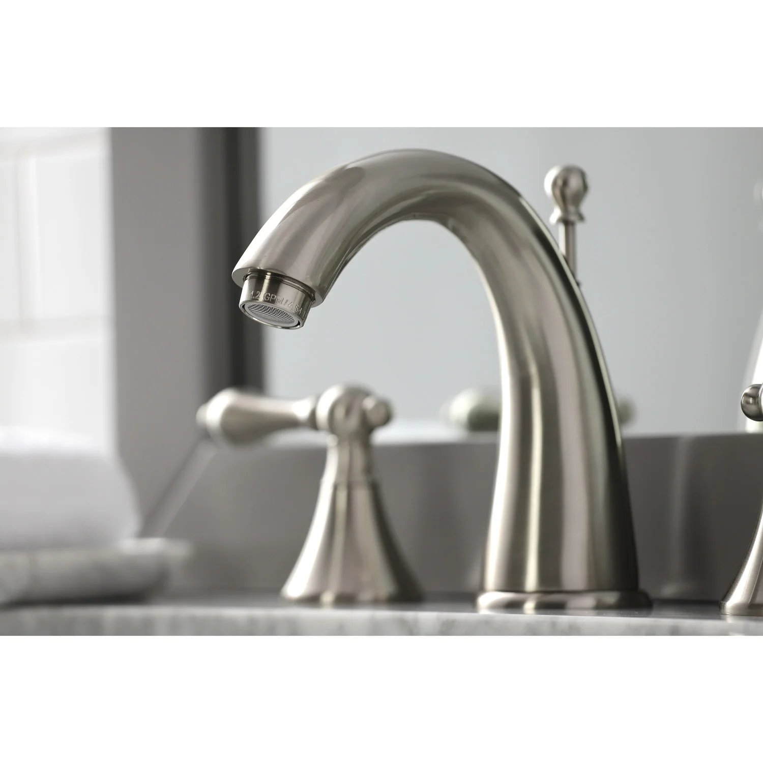 Kingston Tulare KS2978AL - Naples Two-Handle 3-Hole Deck Mount Widespread Bathroom Faucet with Brass Pop-Up, Brushed Nickel - Image 4