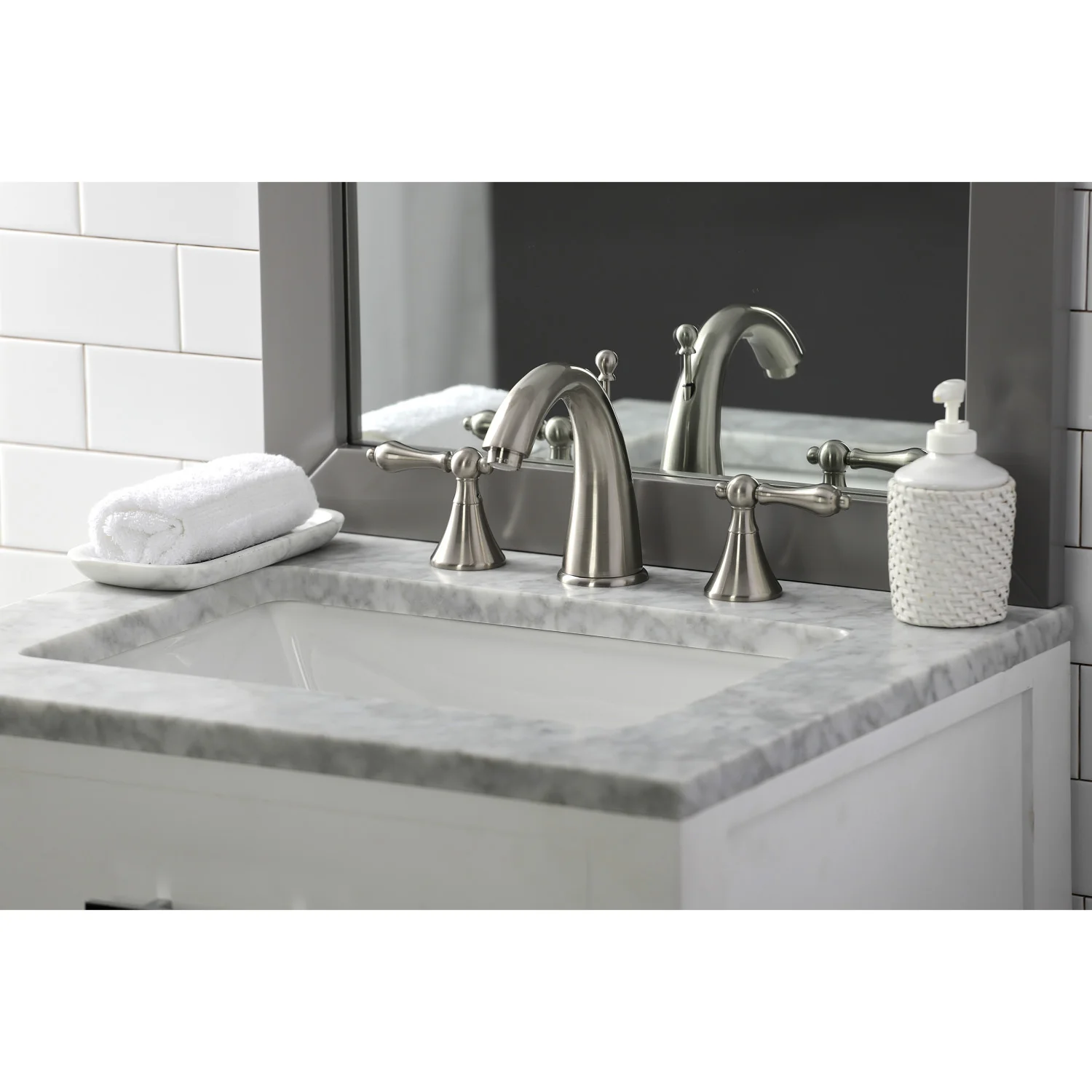 Kingston Tulare KS2978AL - Naples Two-Handle 3-Hole Deck Mount Widespread Bathroom Faucet with Brass Pop-Up, Brushed Nickel - Image 6