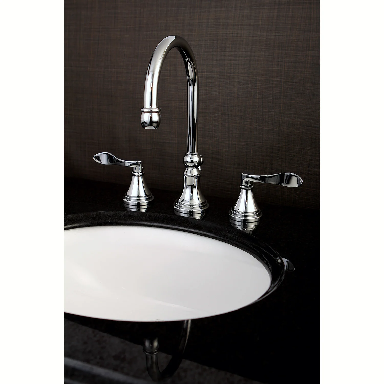 Kingston Tulare KS2981DFL - NuFrench Two-Handle 3-Hole Deck Mount Widespread Bathroom Faucet with Brass Pop-Up, Polished Chrome - Image 2