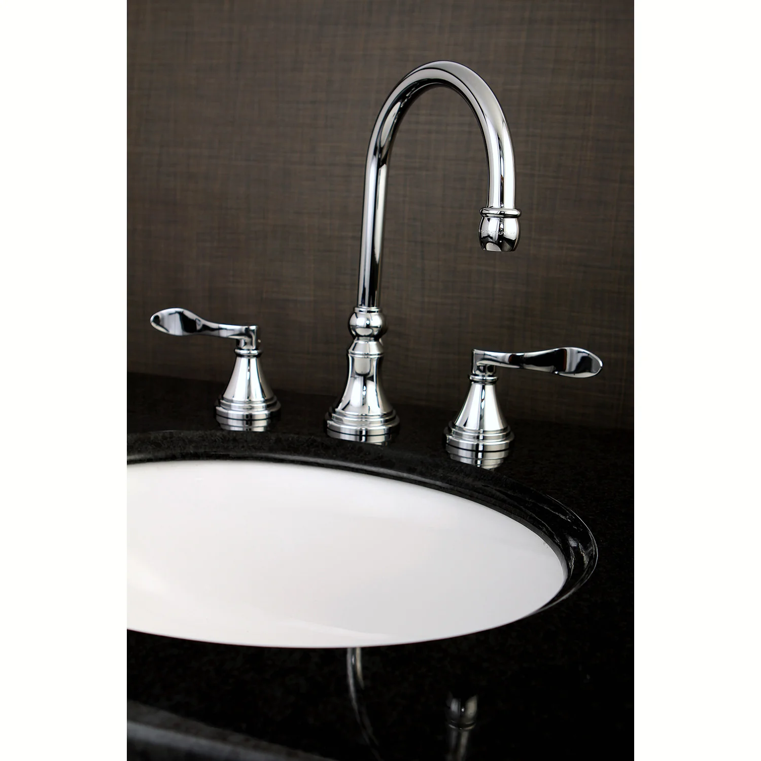 Kingston Tulare KS2981DFL - NuFrench Two-Handle 3-Hole Deck Mount Widespread Bathroom Faucet with Brass Pop-Up, Polished Chrome - Image 3