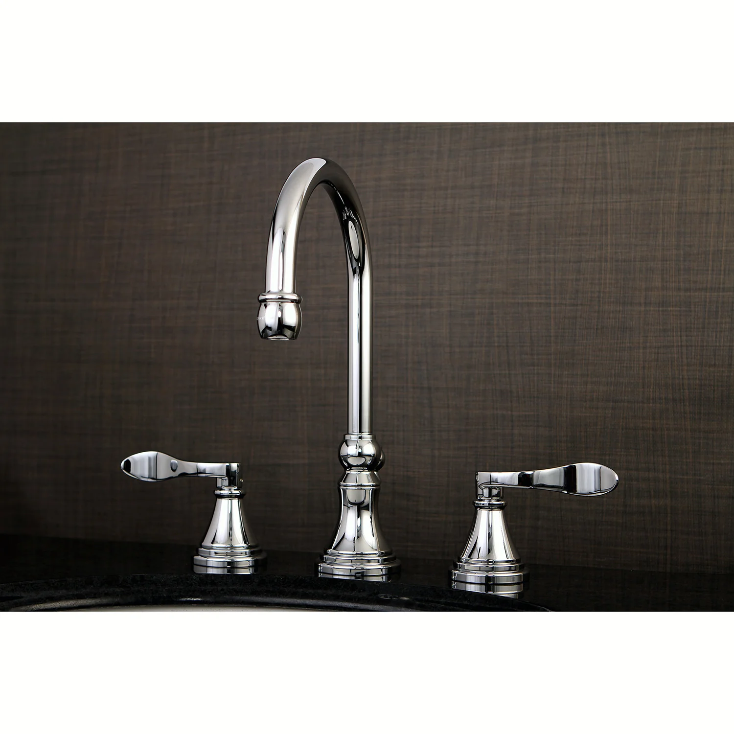 Kingston Tulare KS2981DFL - NuFrench Two-Handle 3-Hole Deck Mount Widespread Bathroom Faucet with Brass Pop-Up, Polished Chrome - Image 4