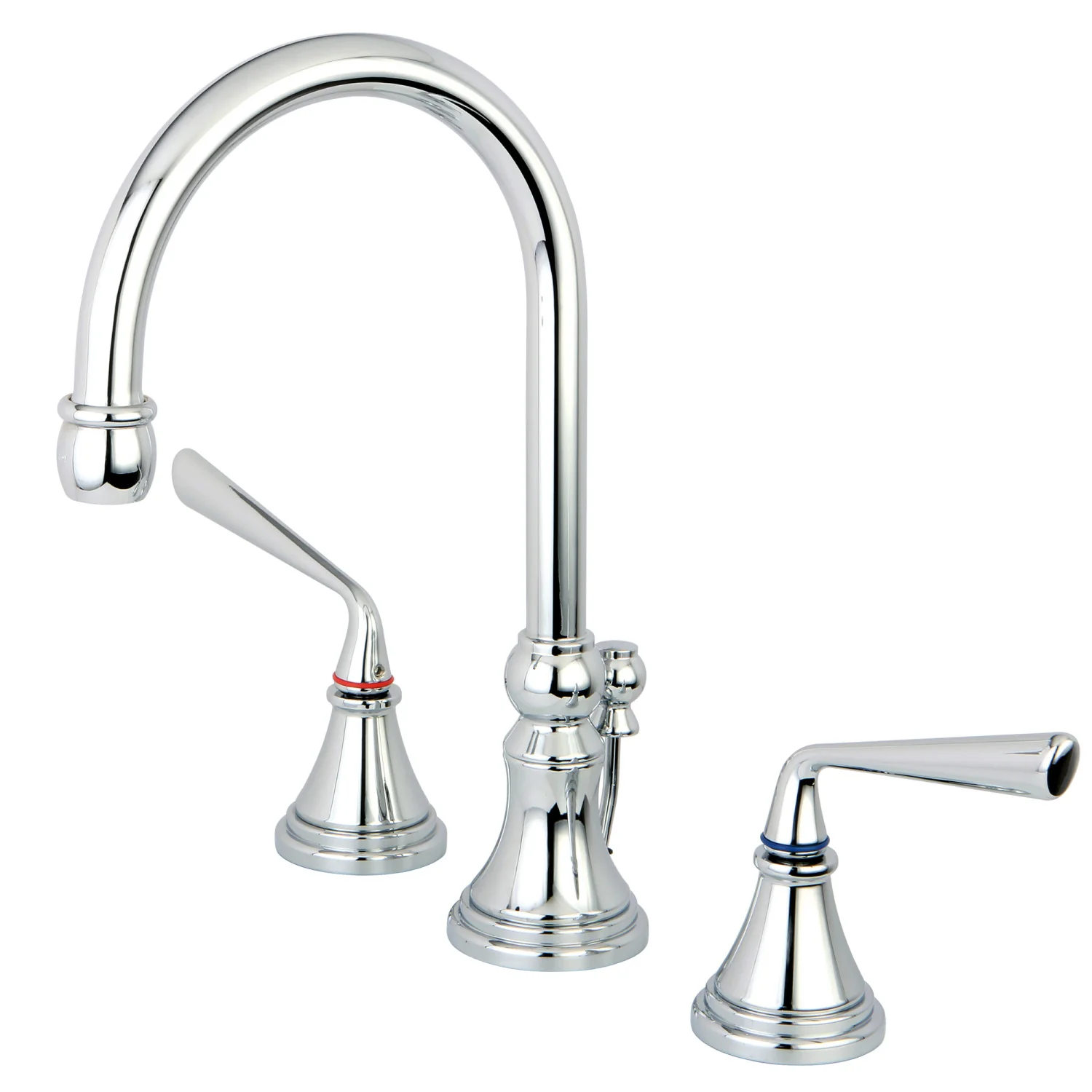 Kingston Tulare KS2981ZL - Silver Sage Two-Handle 3-Hole Deck Mount Widespread Bathroom Faucet with Brass Pop-Up, Polished Chrome