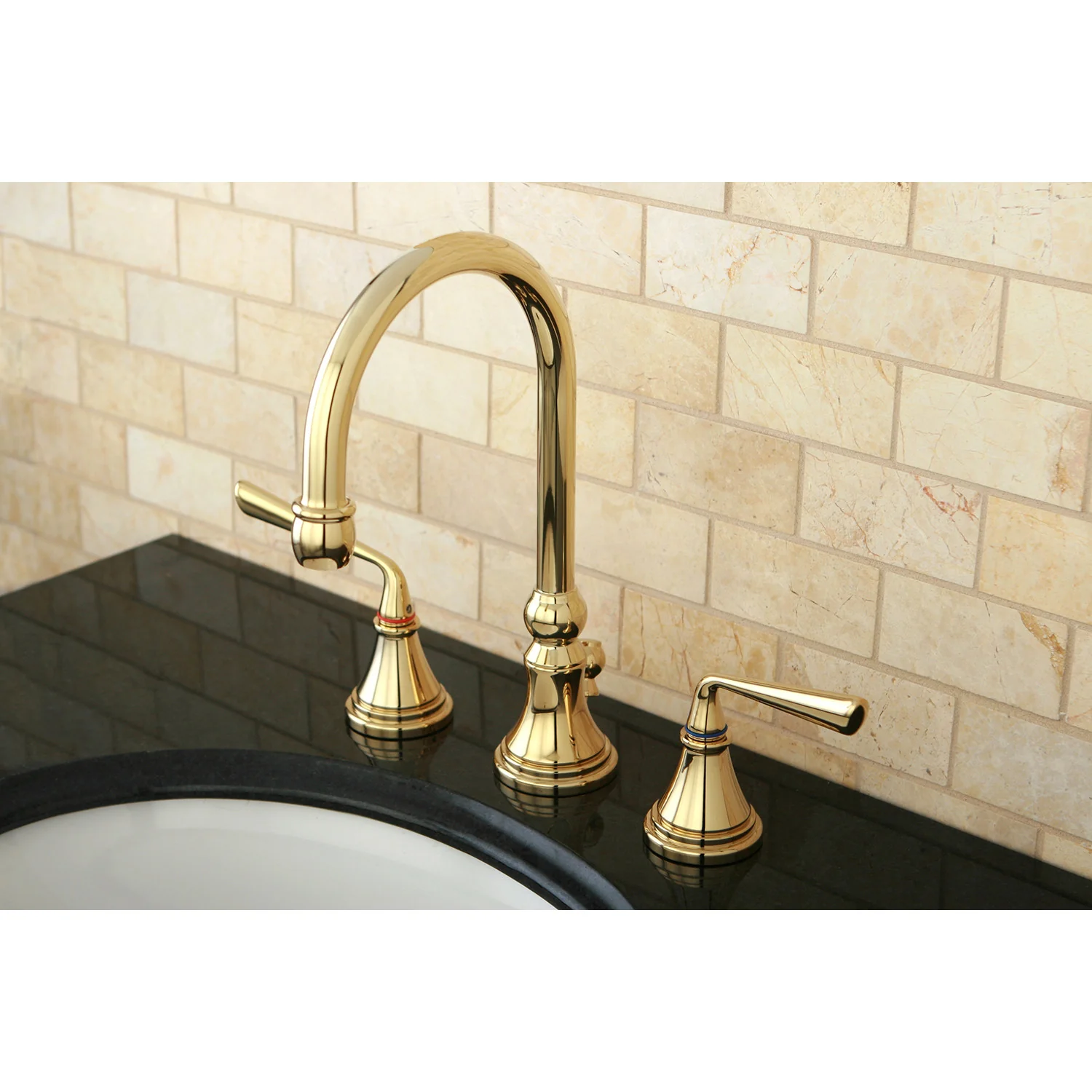 Kingston Tulare KS2982ZL - Silver Sage Two-Handle 3-Hole Deck Mount Widespread Bathroom Faucet with Brass Pop-Up, Polished Brass - Image 2