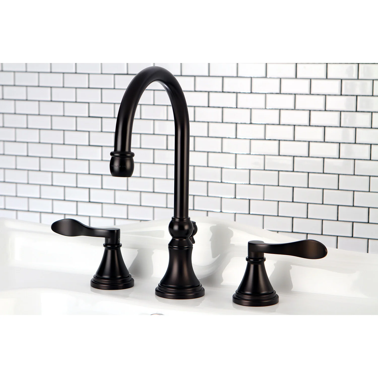 Kingston Tulare KS2985DFL - NuFrench Two-Handle 3-Hole Deck Mount Widespread Bathroom Faucet with Brass Pop-Up, Oil Rubbed Bronze - Image 2