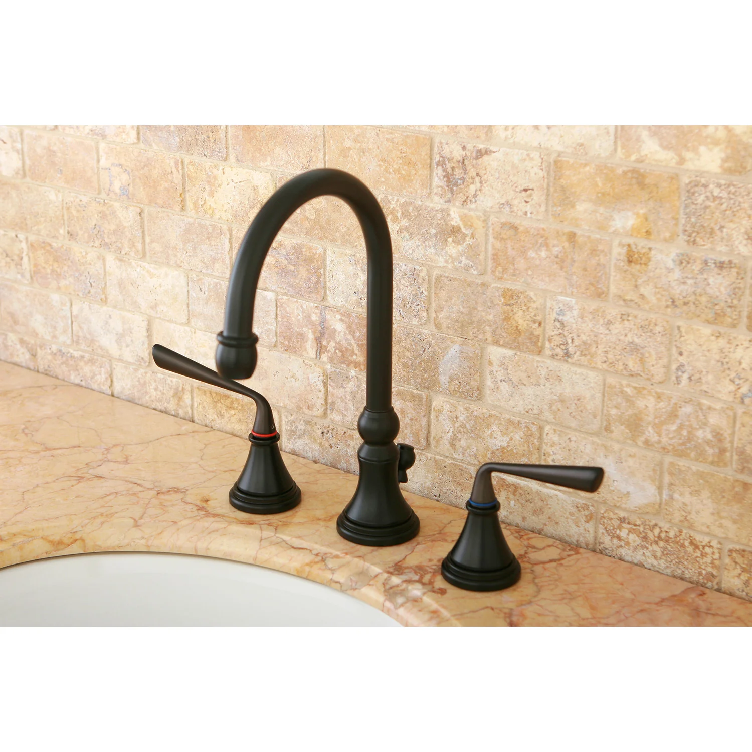 Kingston Tulare KS2985ZL - Silver Sage Two-Handle 3-Hole Deck Mount Widespread Bathroom Faucet with Brass Pop-Up, Oil Rubbed Bronze - Image 2