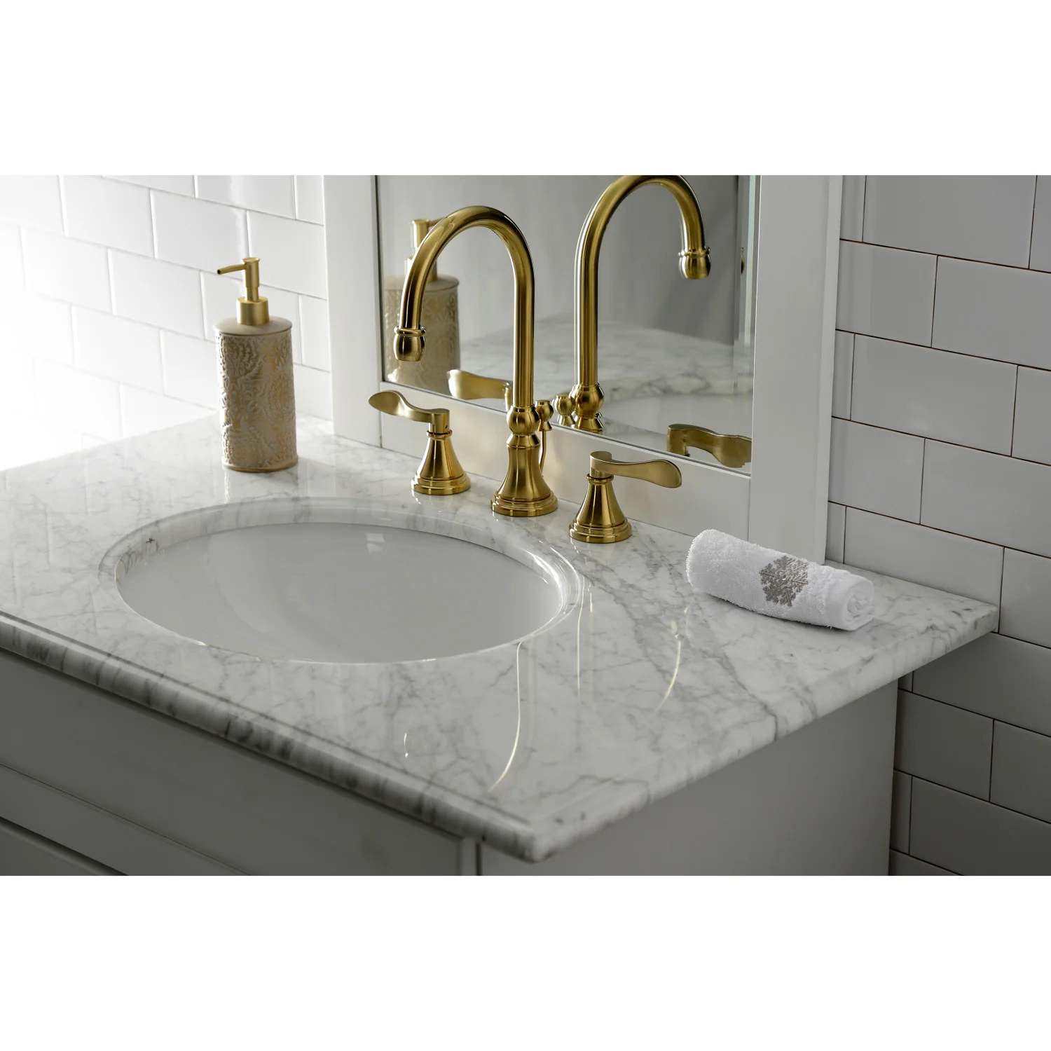 Kingston Tulare KS2987DFL - NuFrench Two-Handle 3-Hole Deck Mount Widespread Bathroom Faucet with Brass Pop-Up, Brushed Brass - Image 6