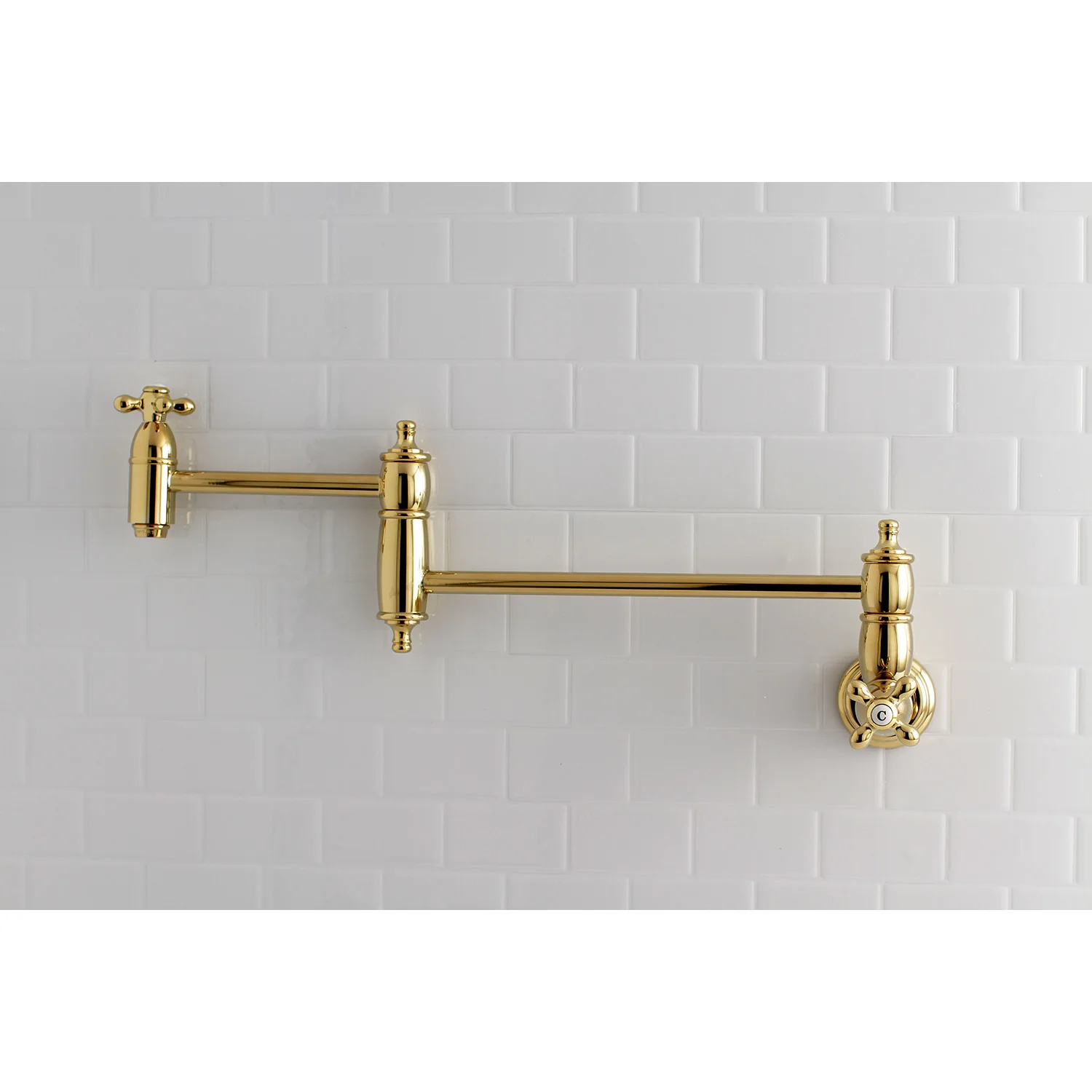 Kingston Heirloom KS3102AX - Restoration Two-Handle 1-Hole Wall Mount Pot Filler Faucet, Polished Brass - Image 2