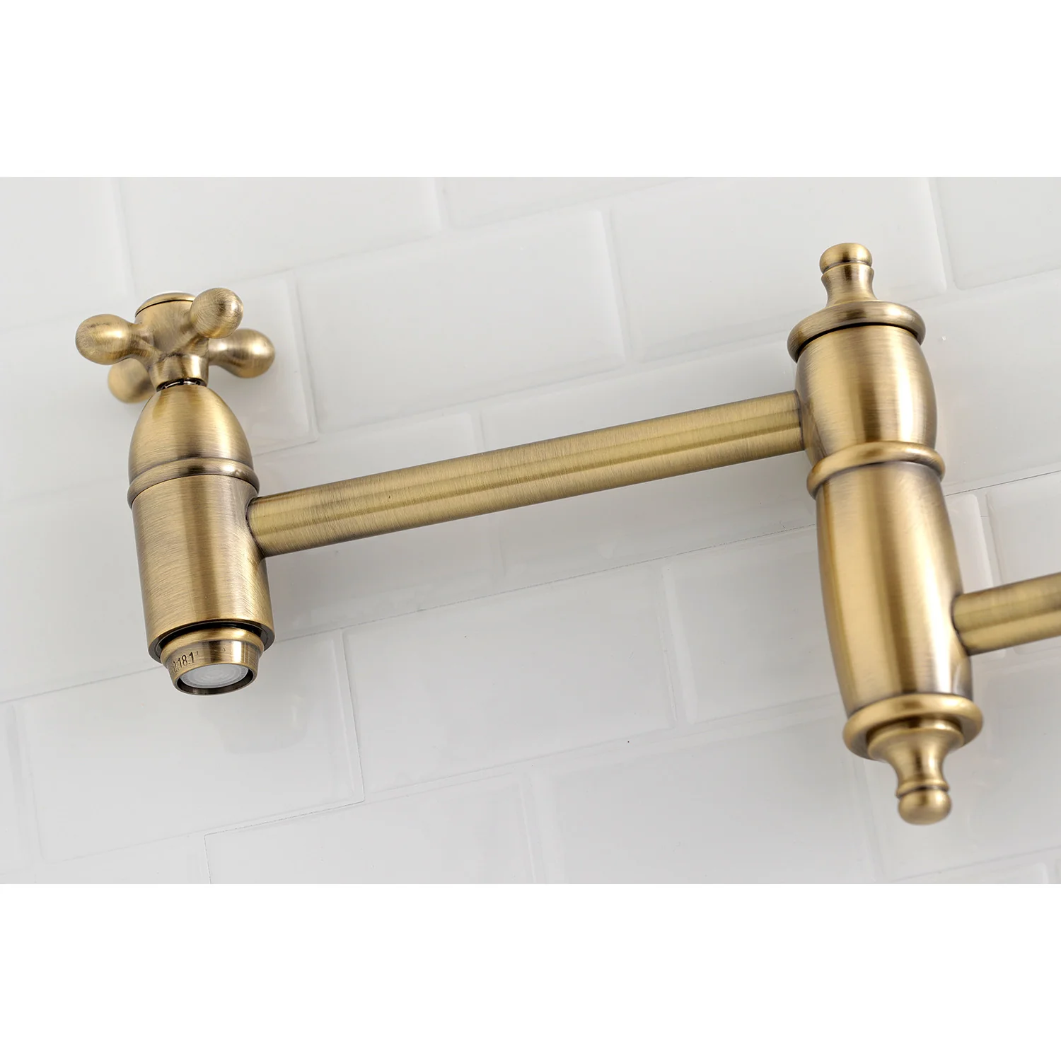 Kingston Heirloom KS3103AX - Restoration Two-Handle 1-Hole Wall Mount Pot Filler Faucet, Antique Brass - Image 3
