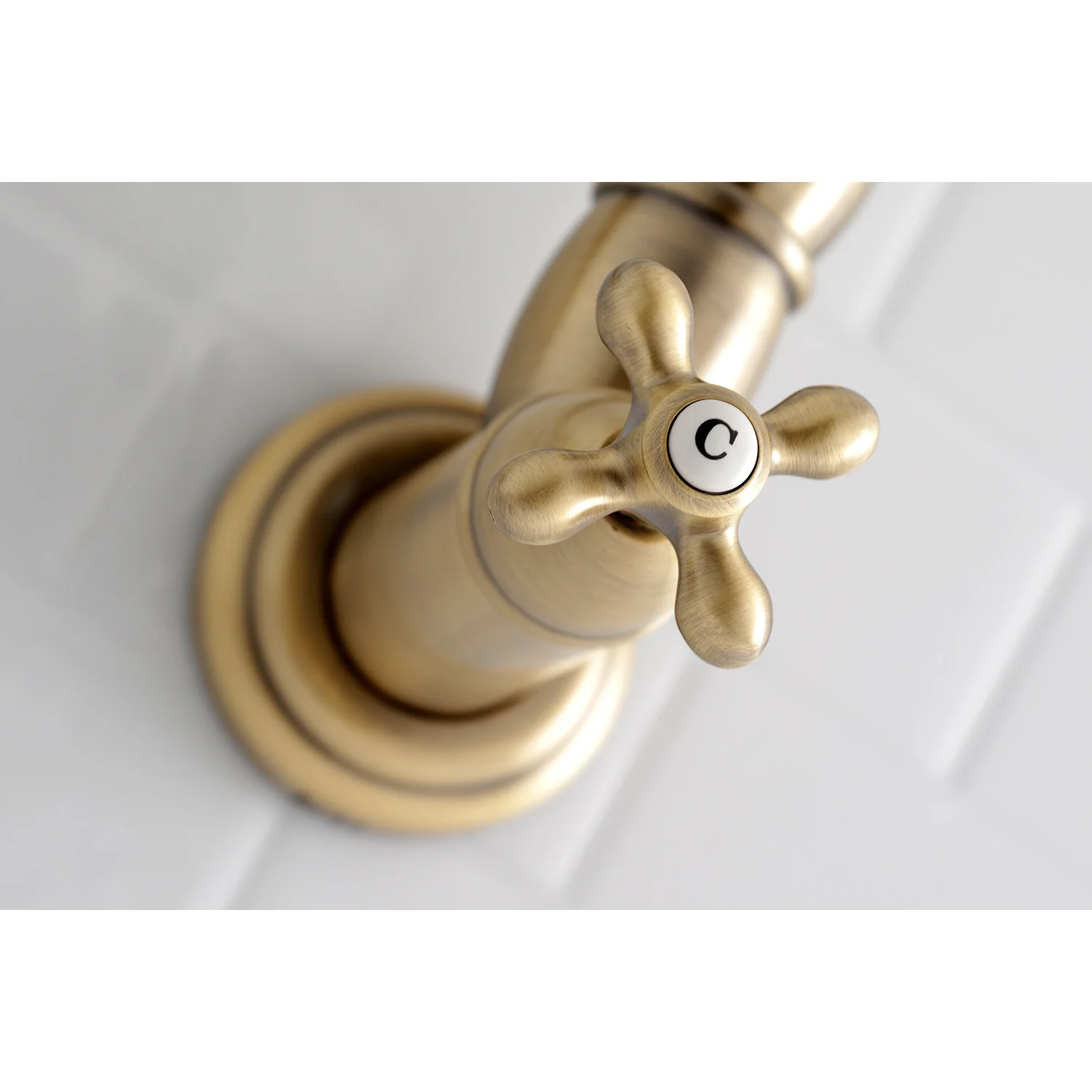 Kingston Heirloom KS3103AX - Restoration Two-Handle 1-Hole Wall Mount Pot Filler Faucet, Antique Brass - Image 4