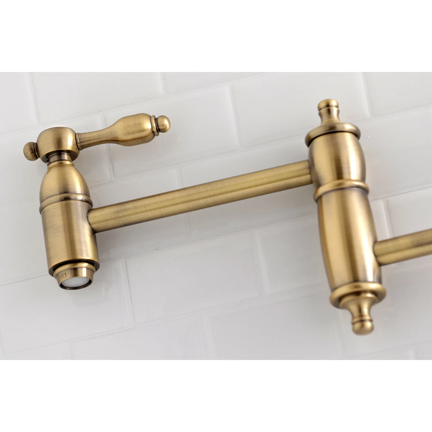 Kingston Heirloom KS3103TAL - Tudor Two-Handle 1-Hole Wall Mount Pot Filler Faucet, Antique Brass - Image 3