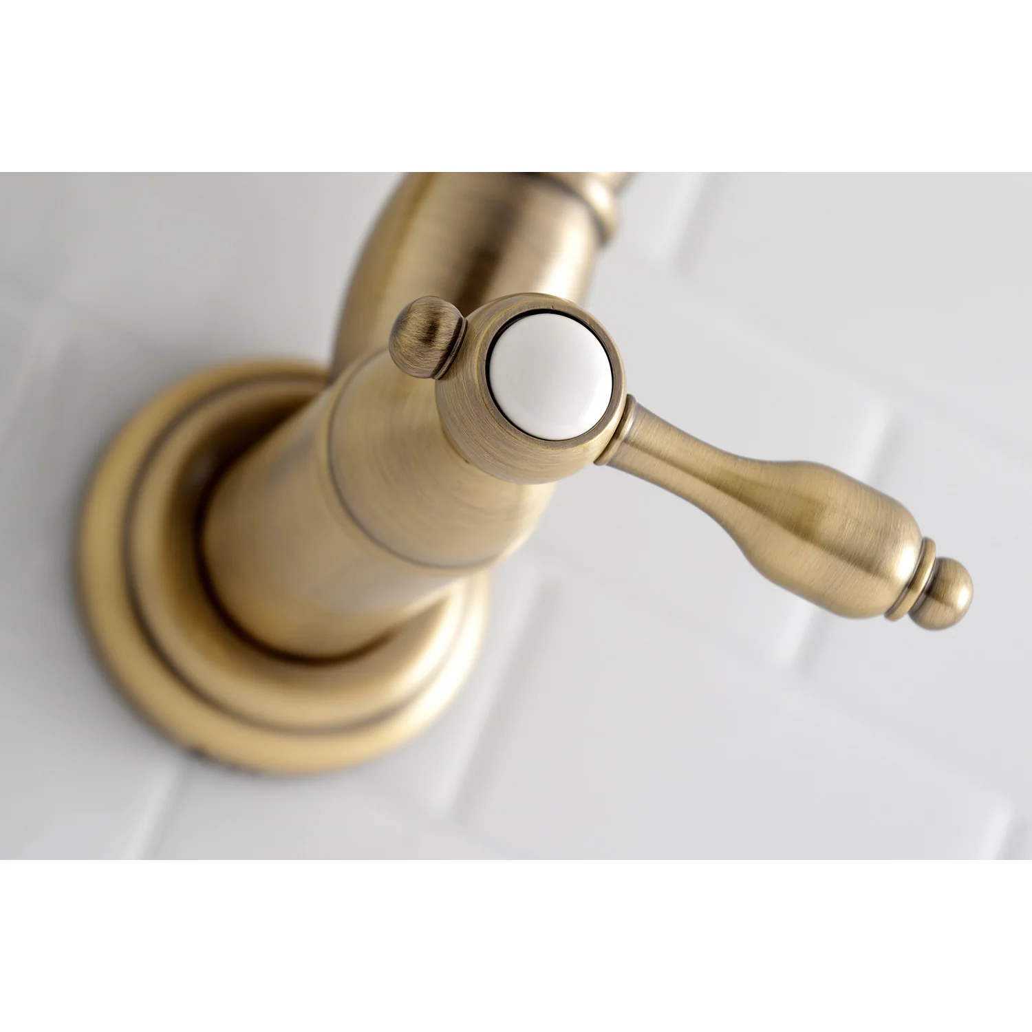 Kingston Heirloom KS3103TAL - Tudor Two-Handle 1-Hole Wall Mount Pot Filler Faucet, Antique Brass - Image 4