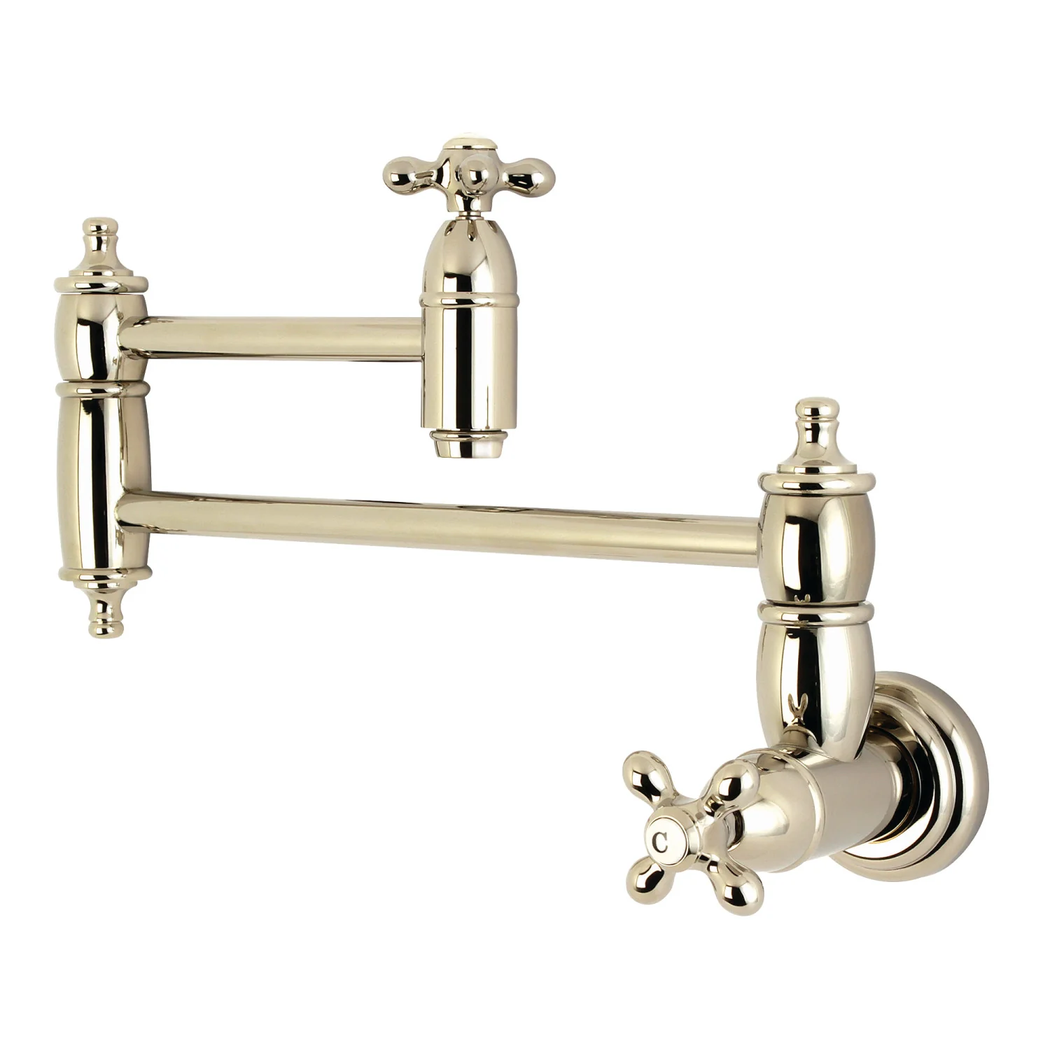 Kingston Heirloom KS3106AX - Restoration Two-Handle 1-Hole Wall Mount Pot Filler Faucet, Polished Nickel