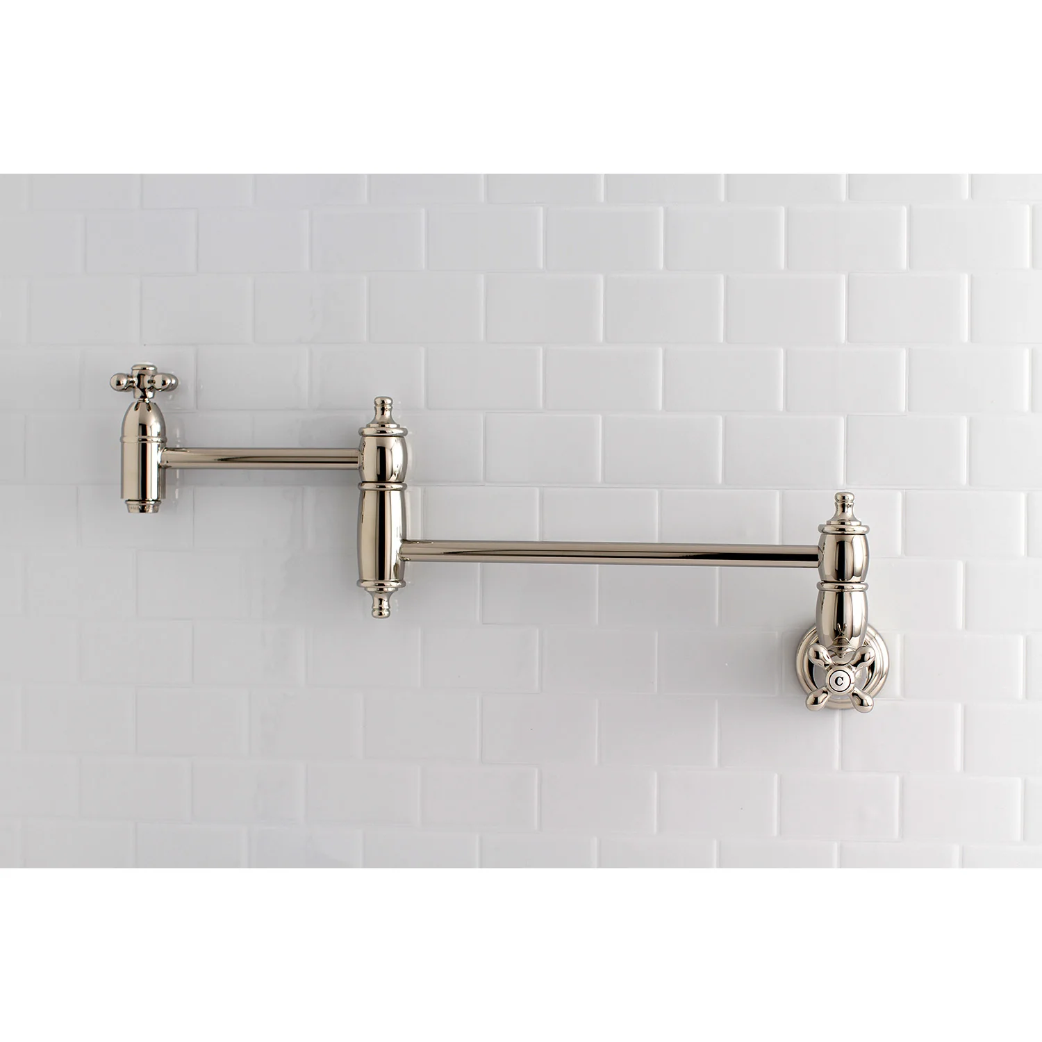 Kingston Heirloom KS3106AX - Restoration Two-Handle 1-Hole Wall Mount Pot Filler Faucet, Polished Nickel - Image 2