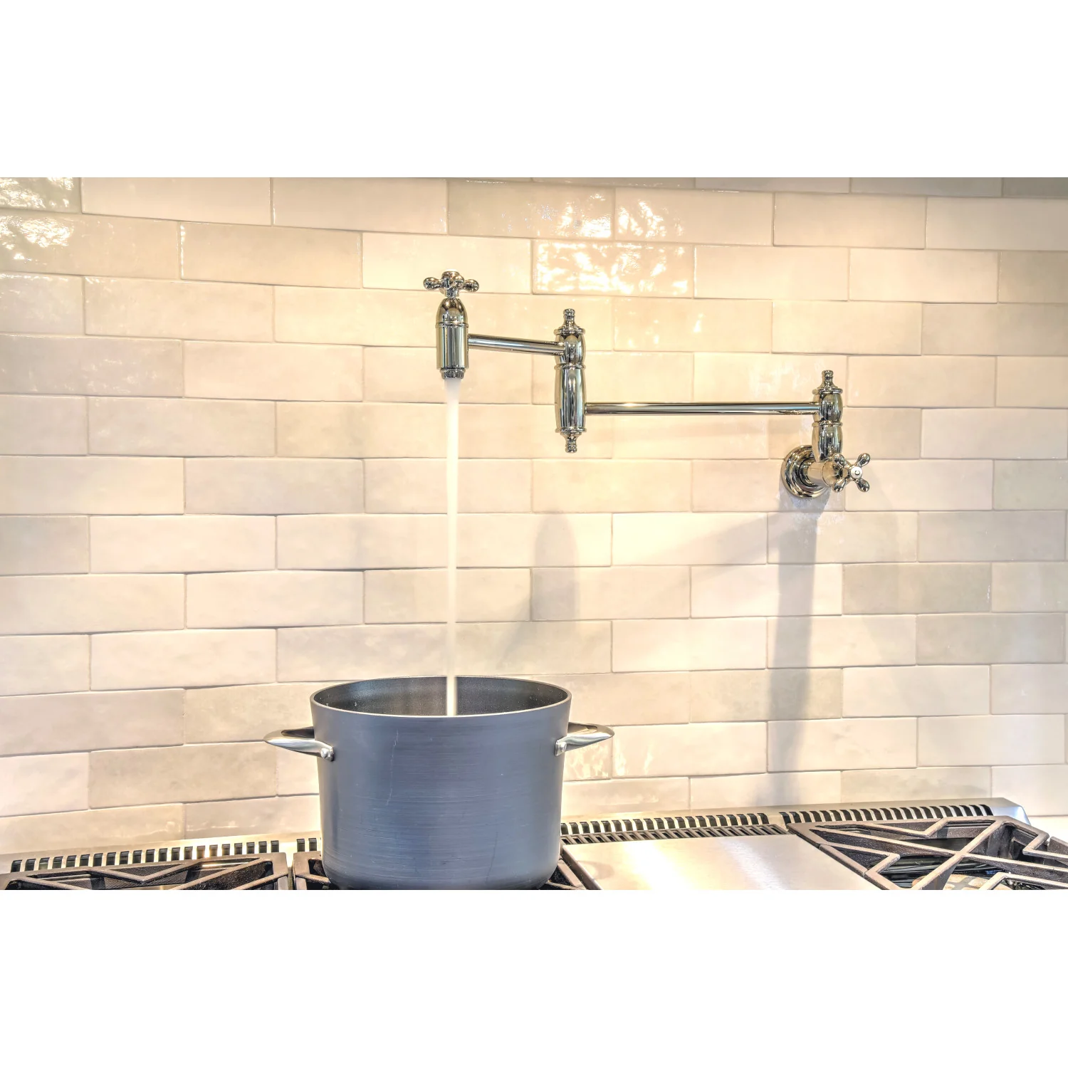 Kingston Heirloom KS3106AX - Restoration Two-Handle 1-Hole Wall Mount Pot Filler Faucet, Polished Nickel - Image 6