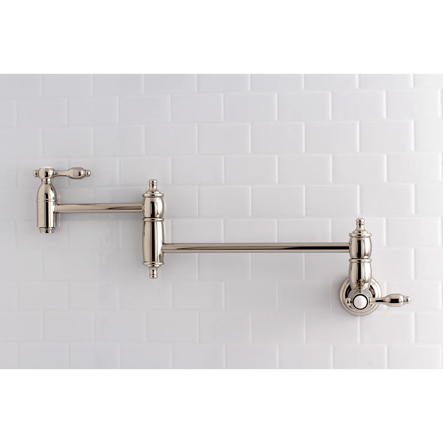 Kingston Heirloom KS3106TAL - Tudor Two-Handle 1-Hole Wall Mount Pot Filler Faucet, Polished Nickel - Image 2