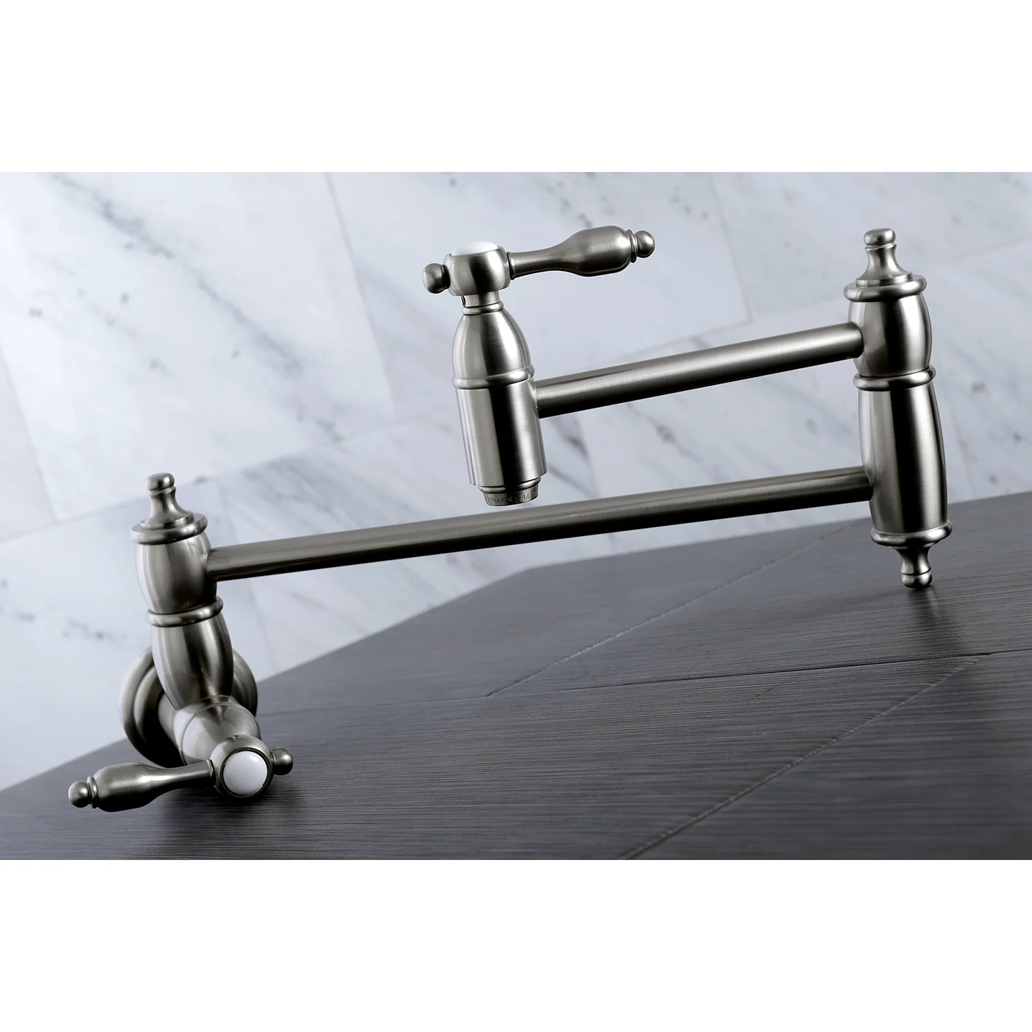 Kingston Heirloom KS3108TAL - Tudor Two-Handle 1-Hole Wall Mount Pot Filler Faucet, Brushed Nickel - Image 2