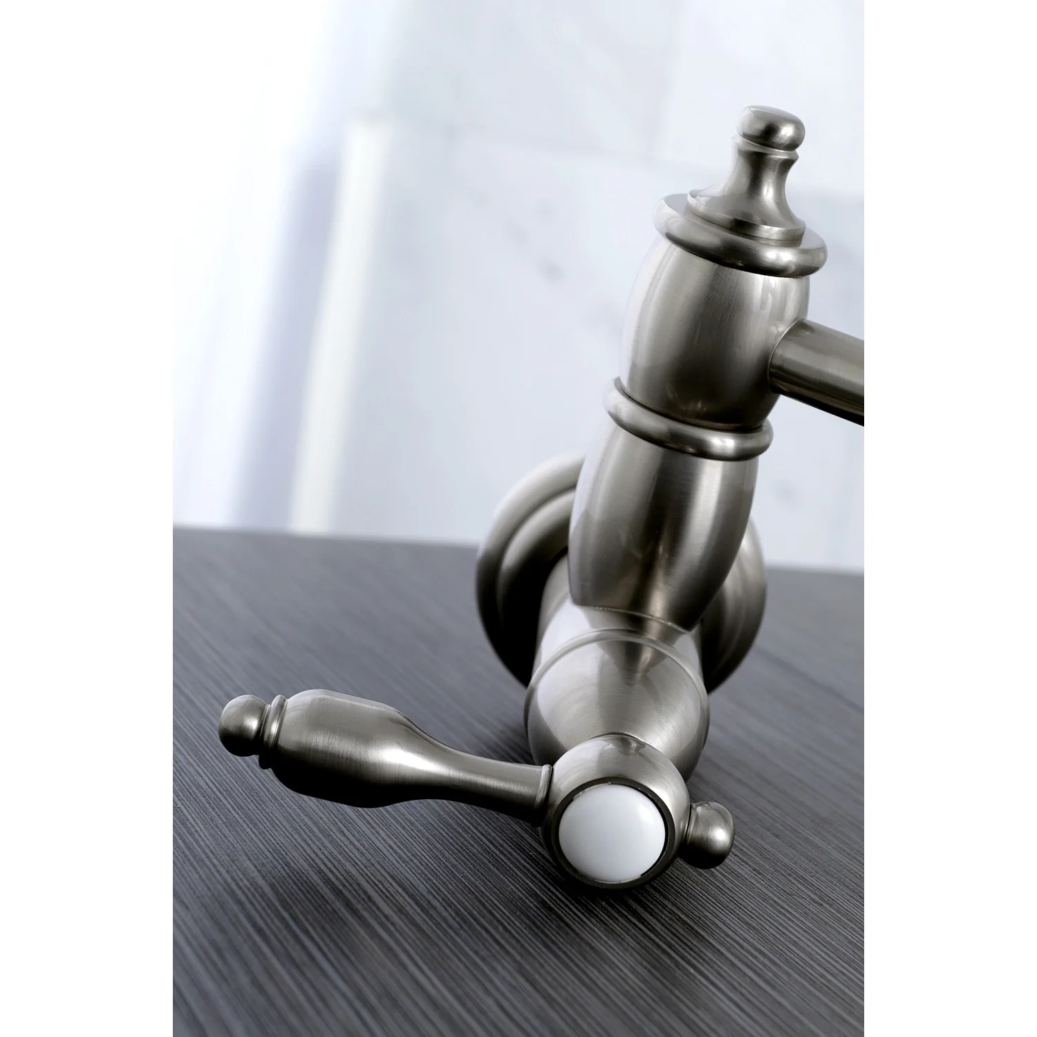 Kingston Heirloom KS3108TAL - Tudor Two-Handle 1-Hole Wall Mount Pot Filler Faucet, Brushed Nickel - Image 4