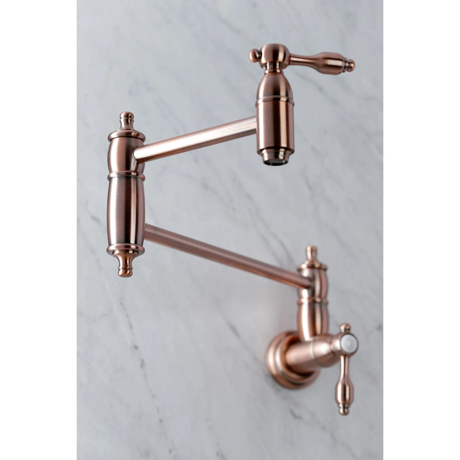 Kingston Heirloom KS310TALAC - Tudor Two-Handle 1-Hole Wall Mount Pot Filler Faucet, Antique Copper - Image 3