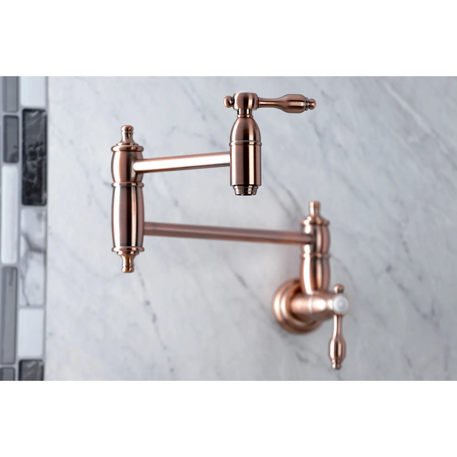 Kingston Heirloom KS310TALAC - Tudor Two-Handle 1-Hole Wall Mount Pot Filler Faucet, Antique Copper - Image 4