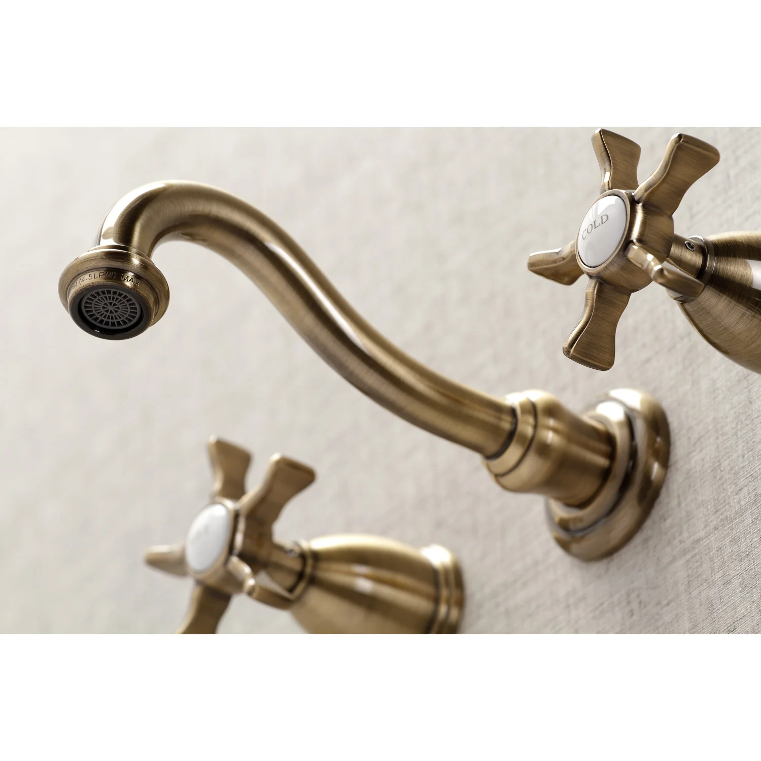 Kingston Heirloom KS3123NX - Hamilton Double-Handle 3-Hole Wall Mount Bathroom Faucet, Antique Brass - Image 3