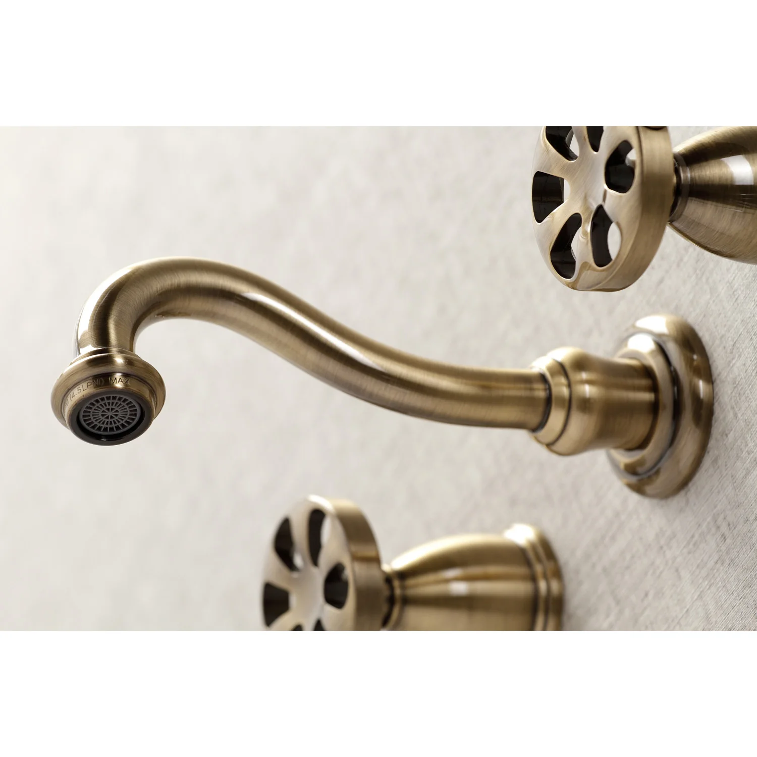 Kingston Tulare KS3123RX - Belknap Double-Handle 3-Hole Wall Mount Bathroom Faucet, Antique Brass - Image 3