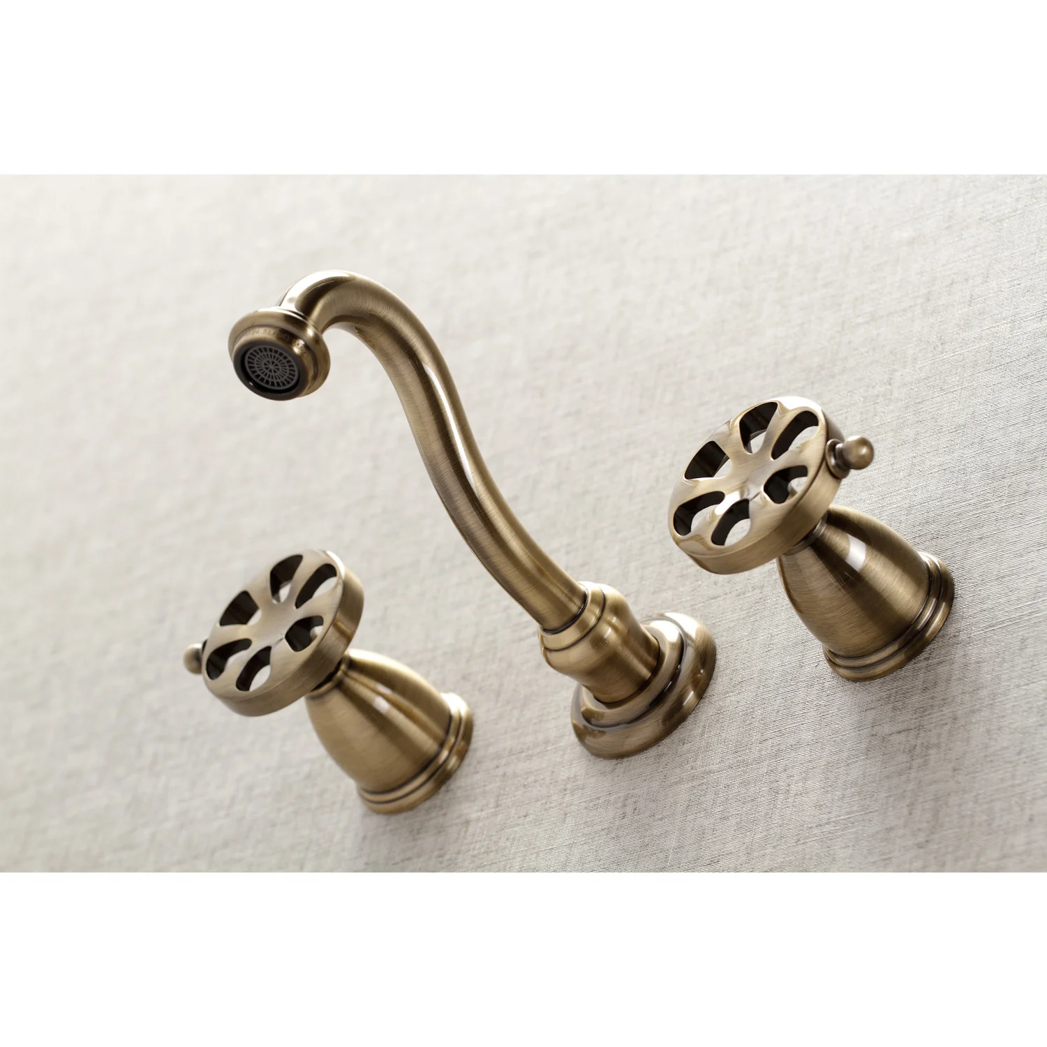 Kingston Tulare KS3123RX - Belknap Double-Handle 3-Hole Wall Mount Bathroom Faucet, Antique Brass - Image 4