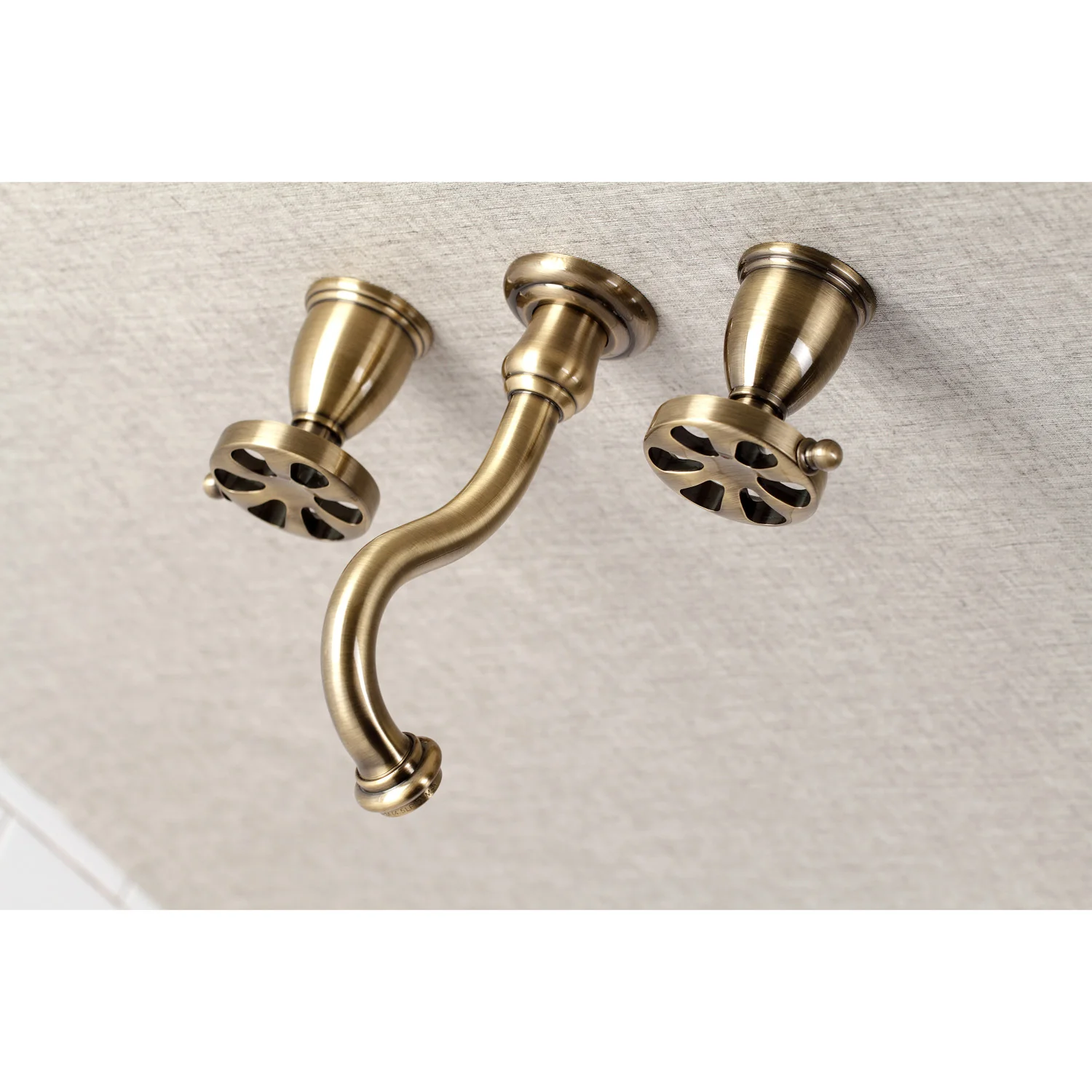 Kingston Tulare KS3123RX - Belknap Double-Handle 3-Hole Wall Mount Bathroom Faucet, Antique Brass - Image 5