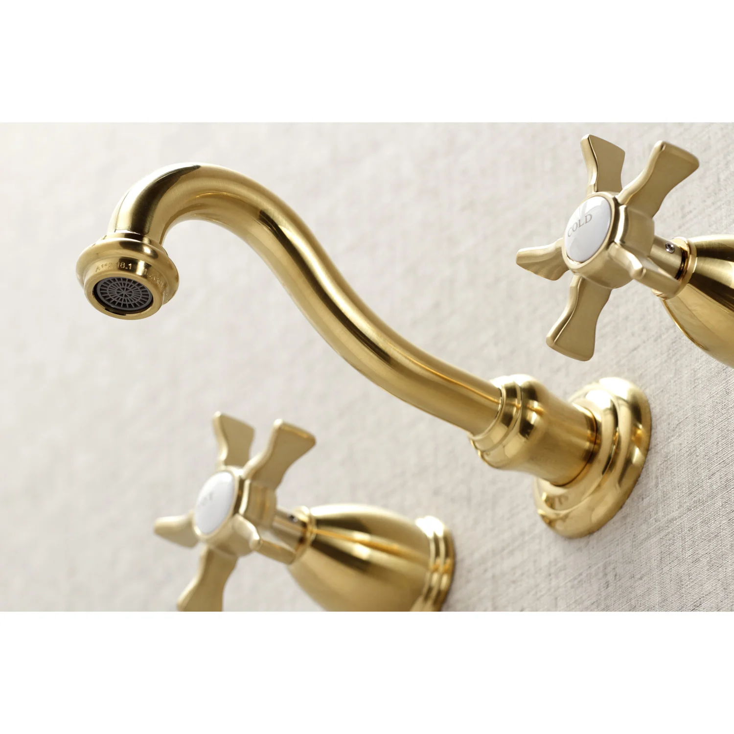 Kingston Heirloom KS3127NX - Hamilton Double-Handle 3-Hole Wall Mount Bathroom Faucet, Brushed Brass - Image 3