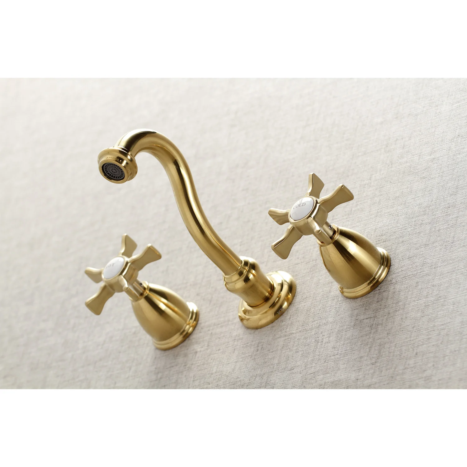 Kingston Heirloom KS3127NX - Hamilton Double-Handle 3-Hole Wall Mount Bathroom Faucet, Brushed Brass - Image 4