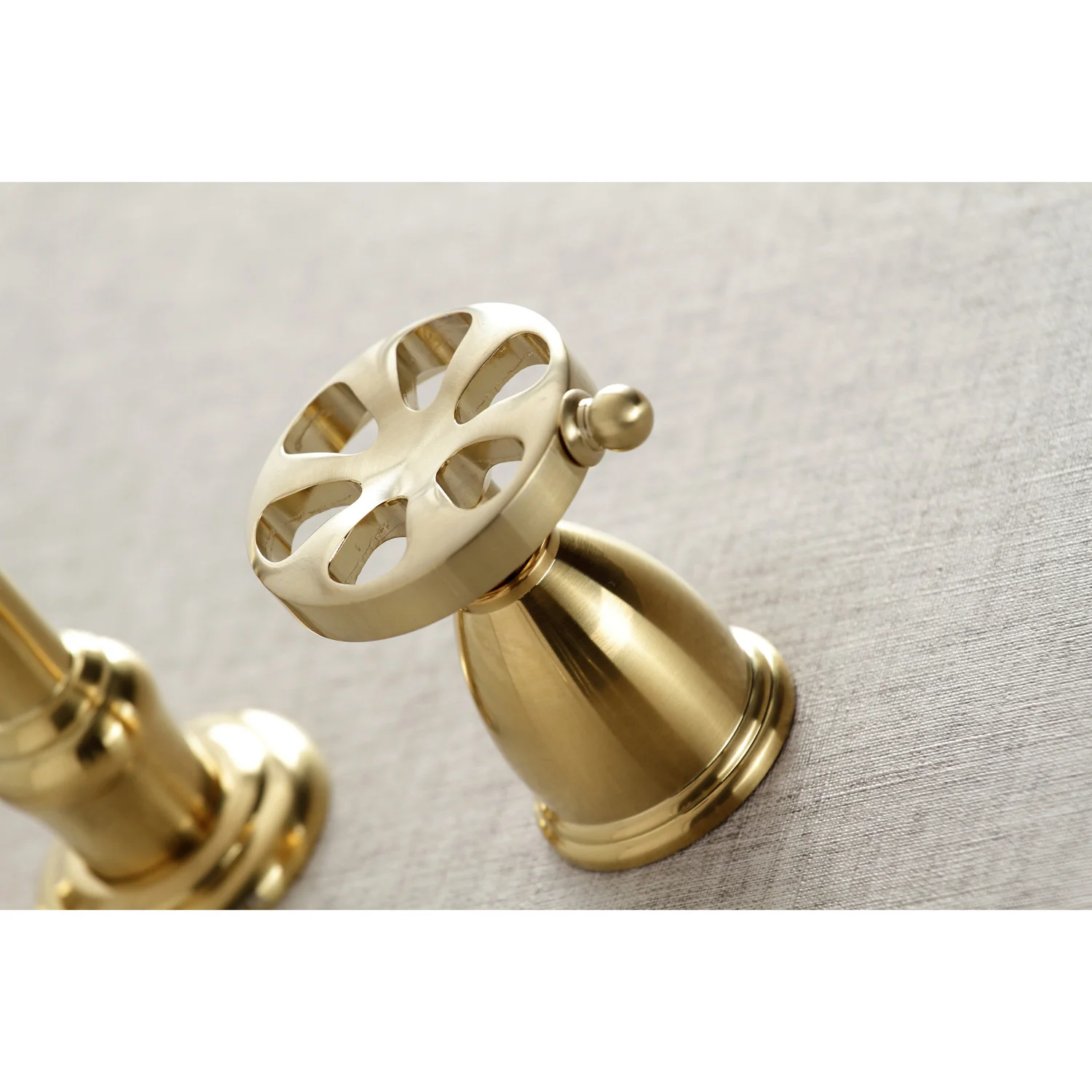 Kingston Tulare KS3127RX - Belknap Double-Handle 3-Hole Wall Mount Bathroom Faucet, Brushed Brass - Image 2