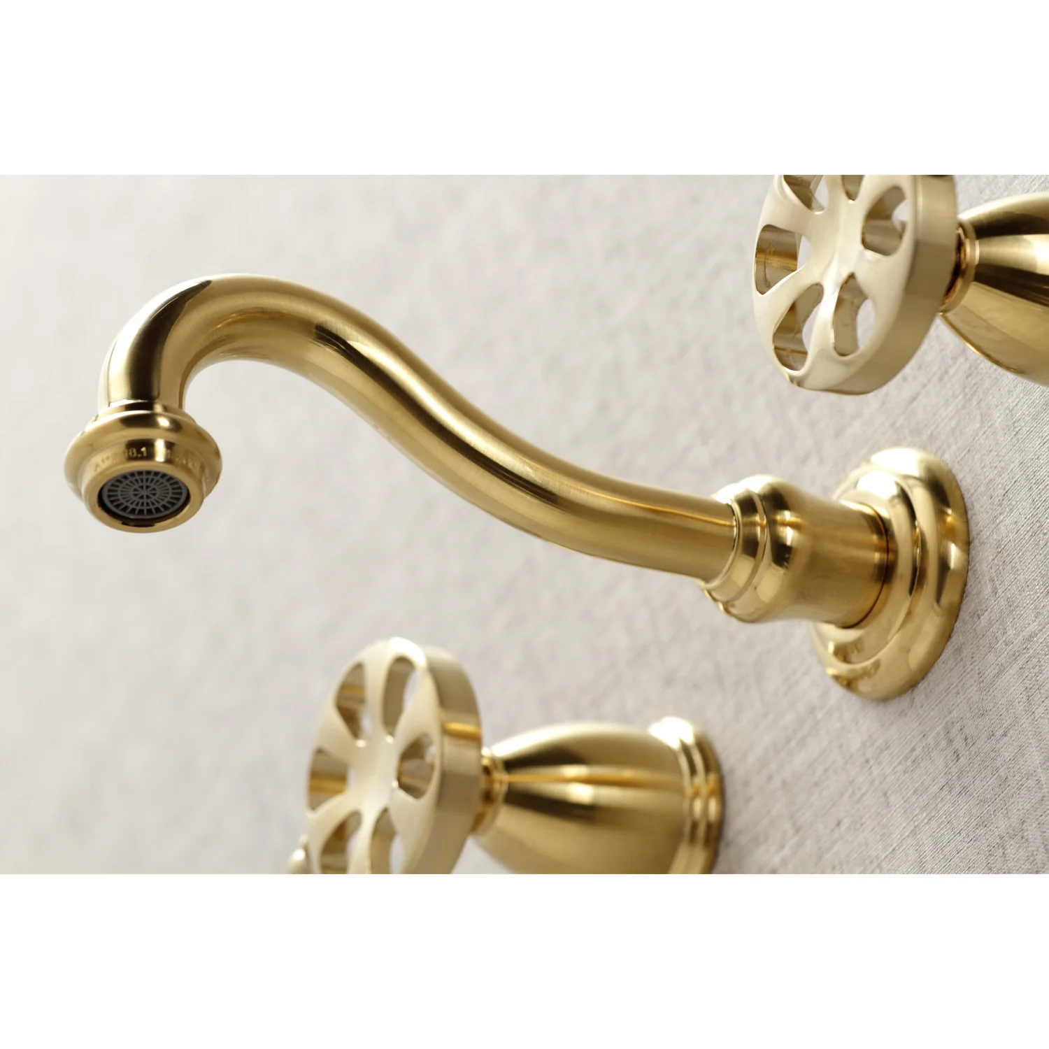Kingston Tulare KS3127RX - Belknap Double-Handle 3-Hole Wall Mount Bathroom Faucet, Brushed Brass - Image 3