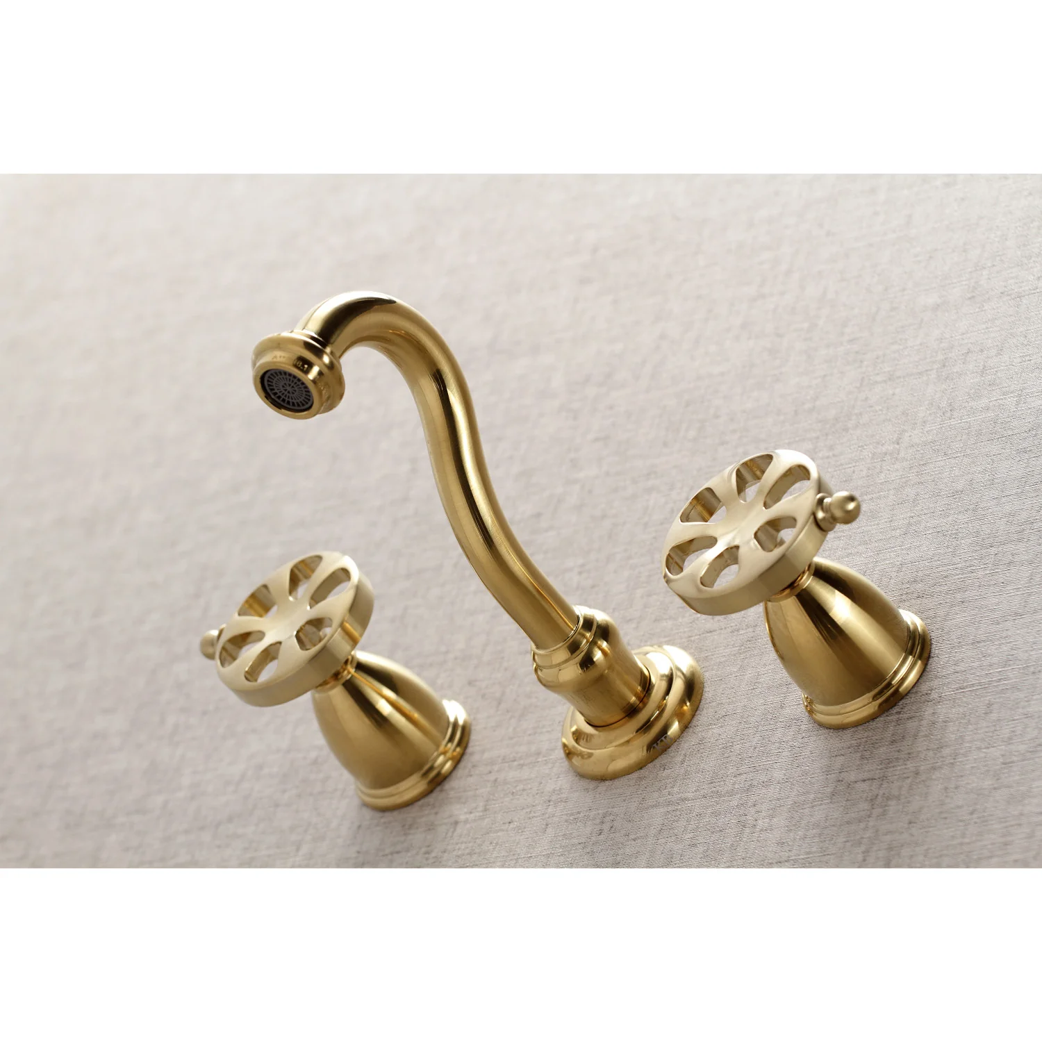 Kingston Tulare KS3127RX - Belknap Double-Handle 3-Hole Wall Mount Bathroom Faucet, Brushed Brass - Image 4