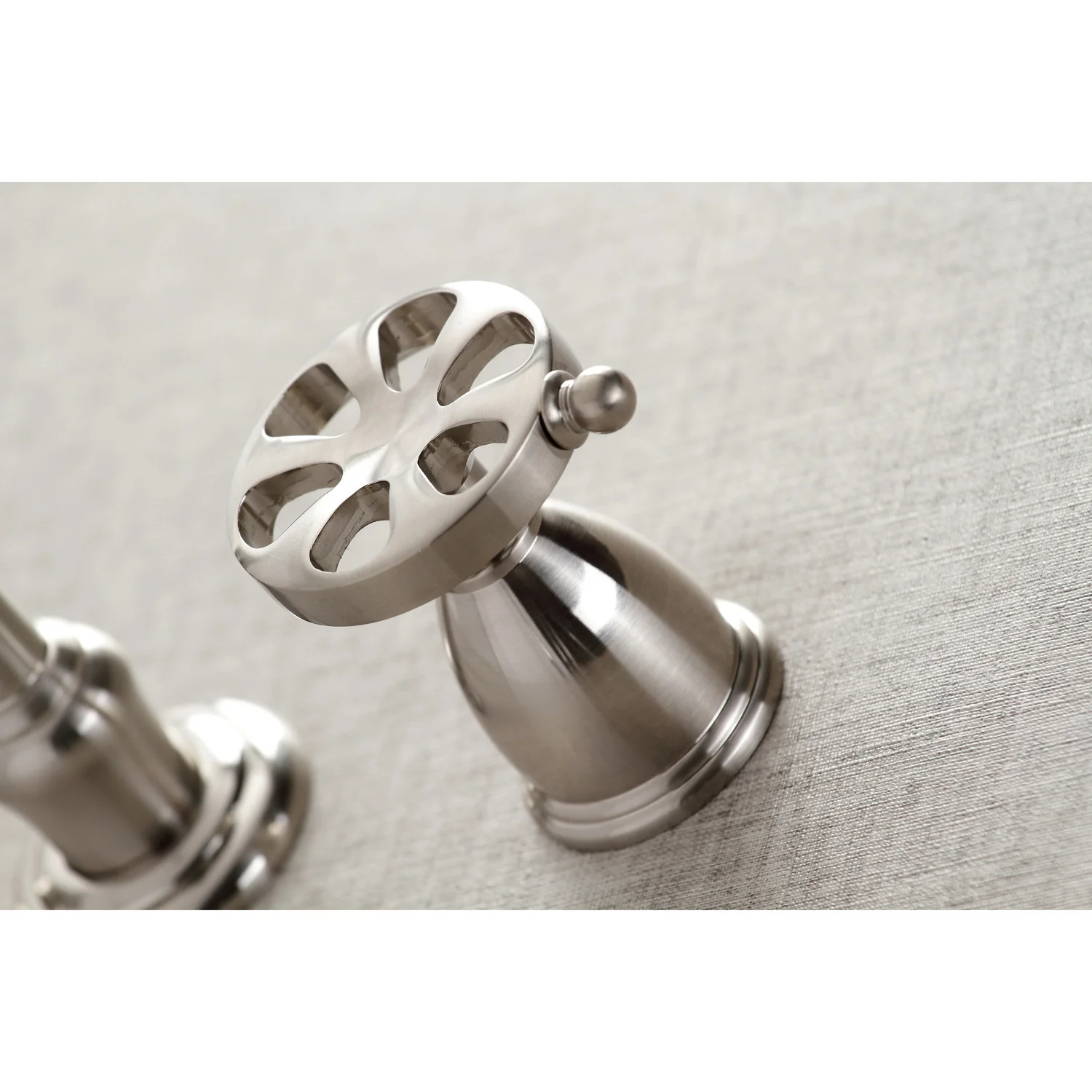 Kingston Tulare KS3128RX - Belknap Double-Handle 3-Hole Wall Mount Bathroom Faucet, Brushed Nickel - Image 2