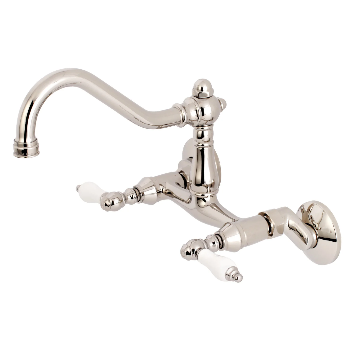 Kingston Heirloom KS3226PL - Vintage Two-Handle 2-Hole Wall Mount Bridge Kitchen Faucet, Polished Nickel