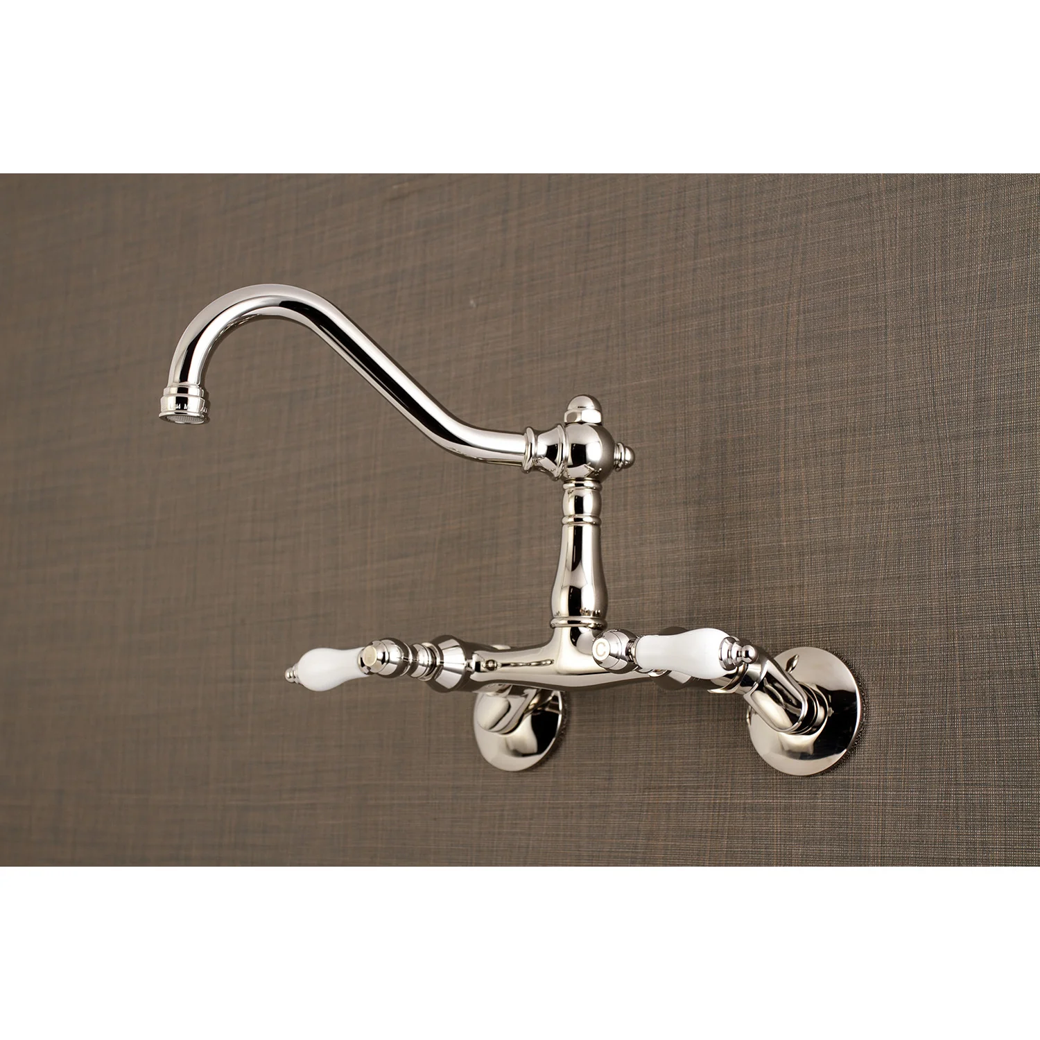 Kingston Heirloom KS3226PL - Vintage Two-Handle 2-Hole Wall Mount Bridge Kitchen Faucet, Polished Nickel - Image 3