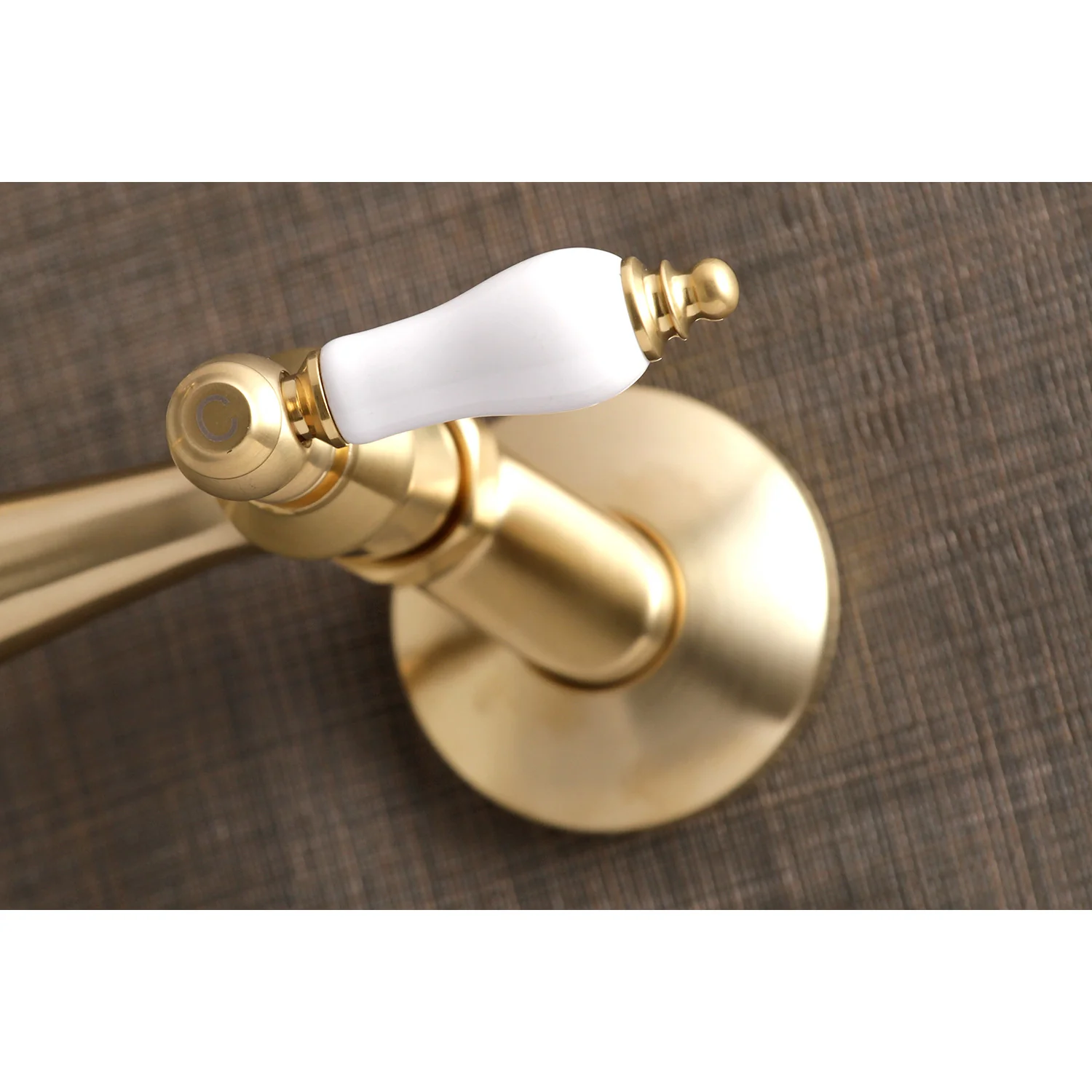 Kingston Heirloom KS3227PL - Vintage Two-Handle 2-Hole Wall Mount Bridge Kitchen Faucet, Brushed Brass - Image 2
