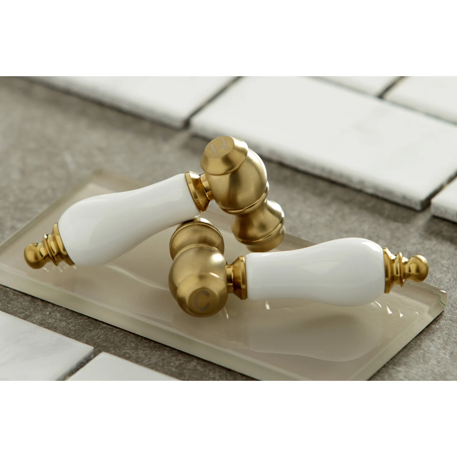 Kingston Heirloom KS3227PL - Vintage Two-Handle 2-Hole Wall Mount Bridge Kitchen Faucet, Brushed Brass - Image 6