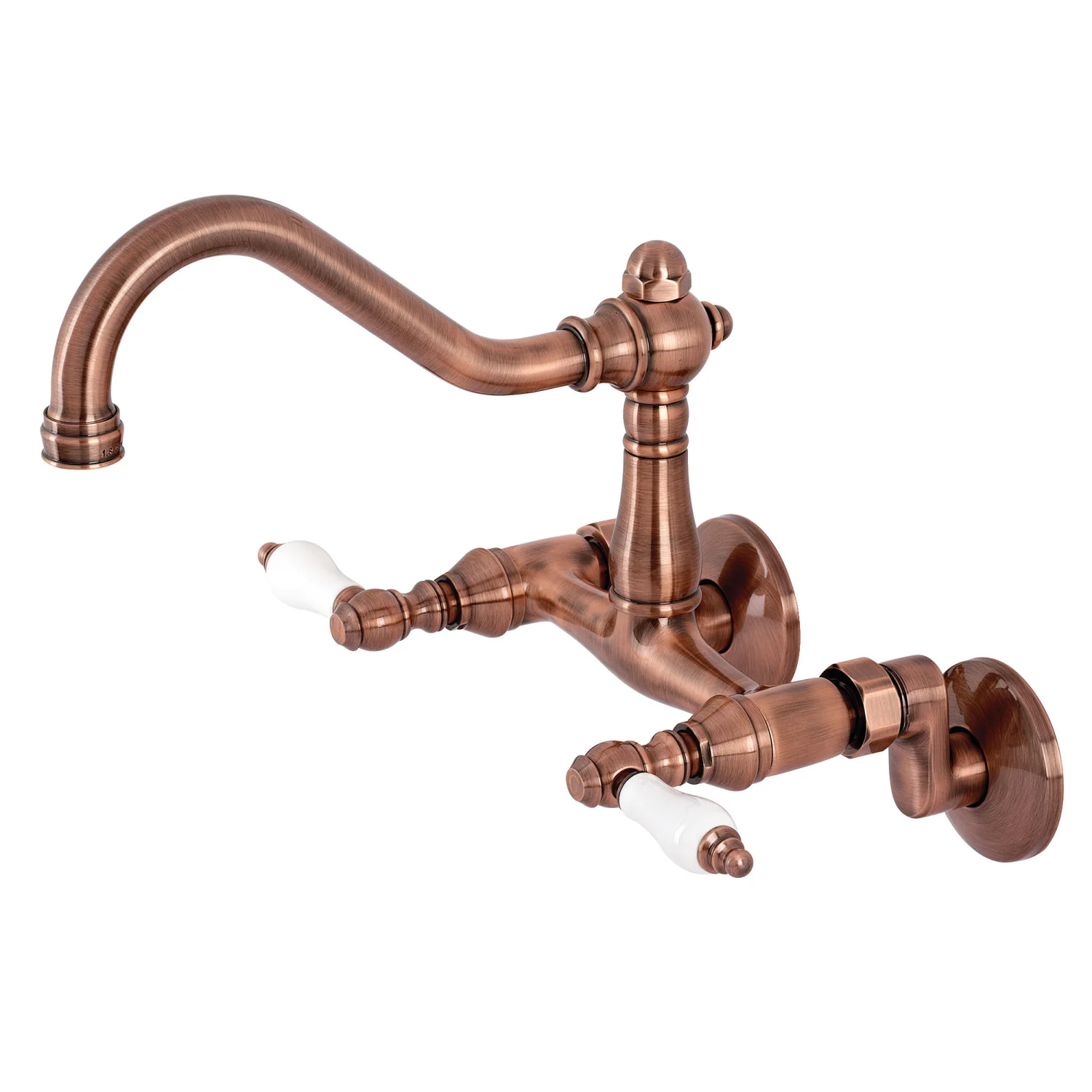 Kingston Heirloom KS322PLAC - Vintage Two-Handle 2-Hole Wall Mount Bridge Kitchen Faucet, Antique Copper
