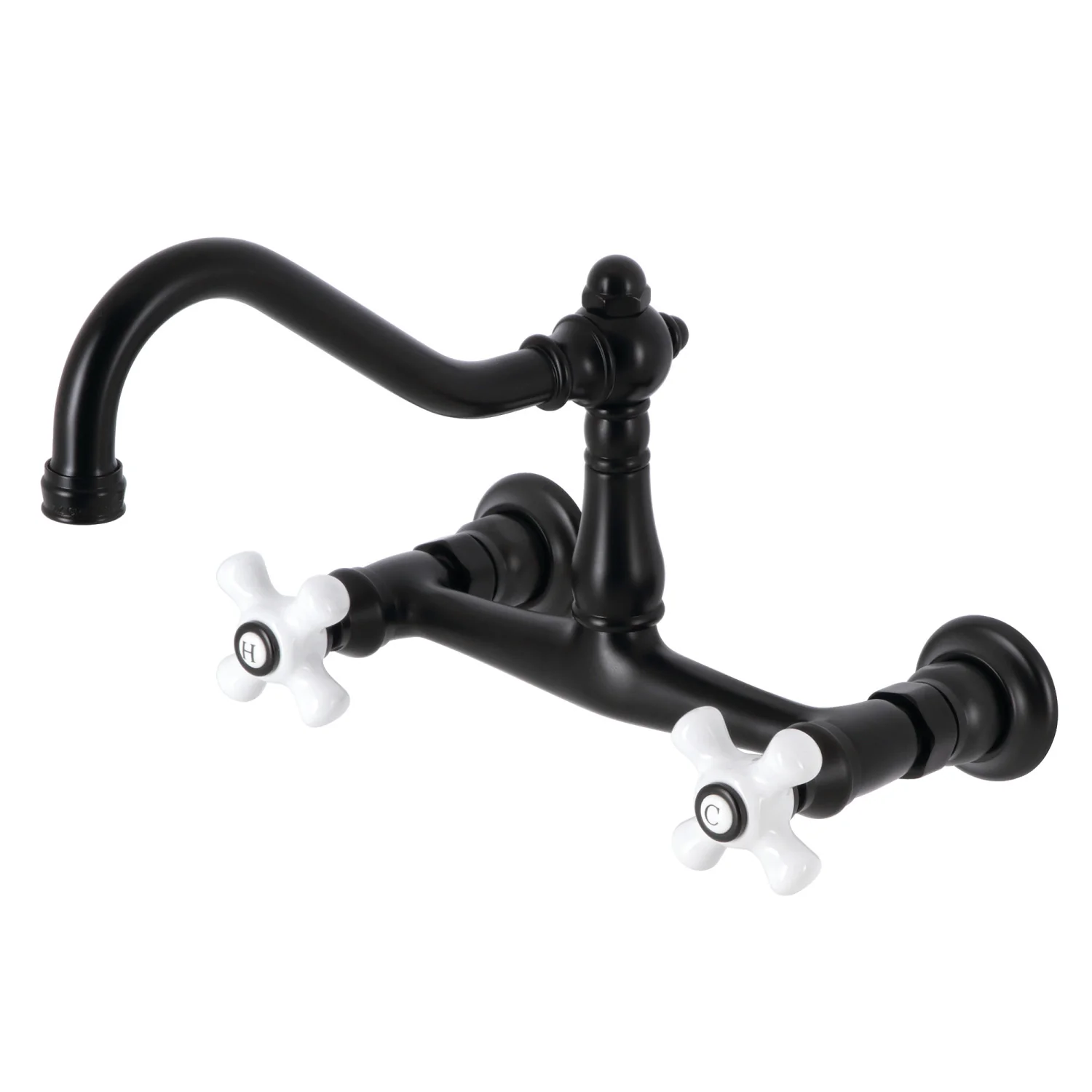 Kingston Heirloom KS3240PX - Vintage Double-Handle 2-Hole Wall Mount Bathroom Faucet, Matte Black