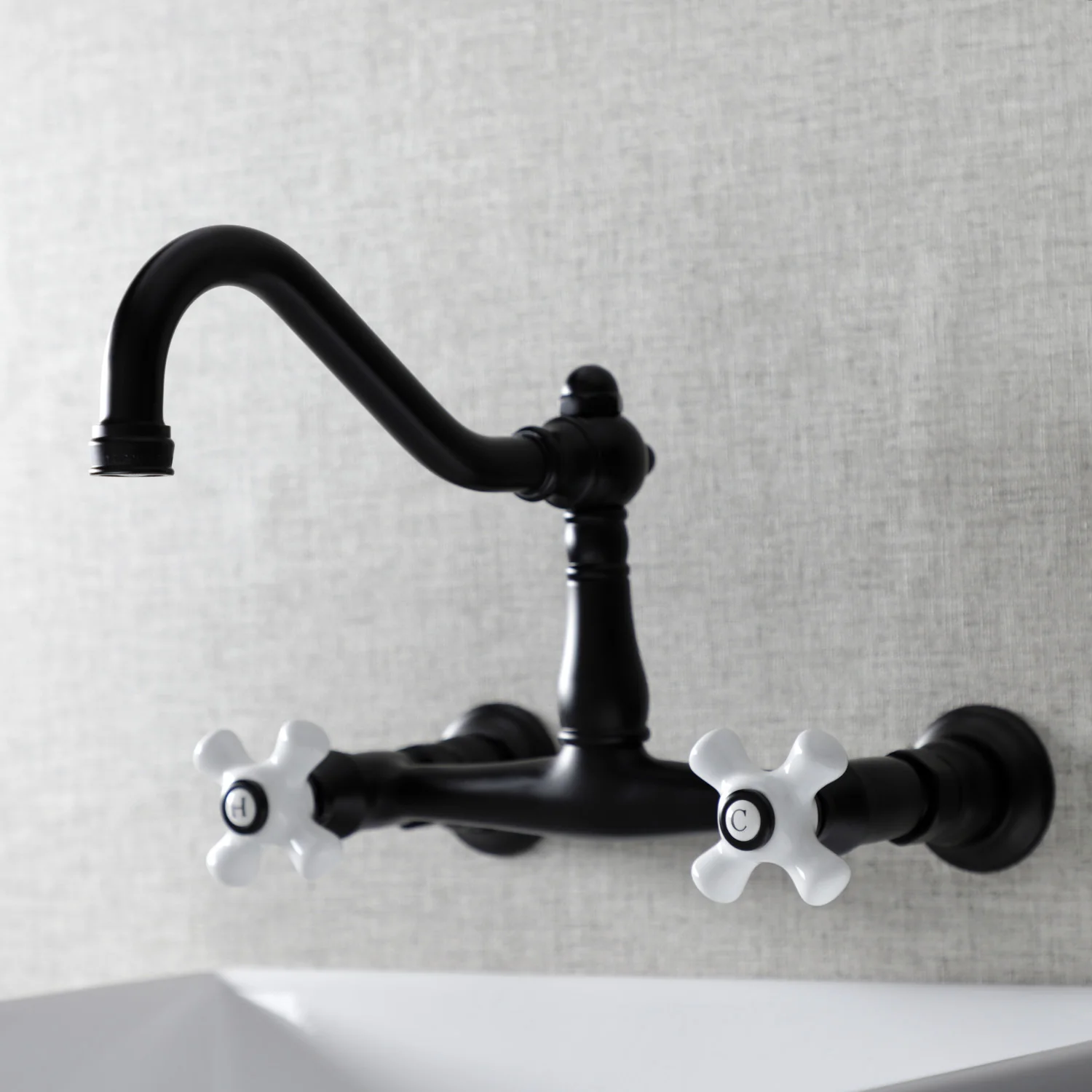 Kingston Heirloom KS3240PX - Vintage Double-Handle 2-Hole Wall Mount Bathroom Faucet, Matte Black - Image 2