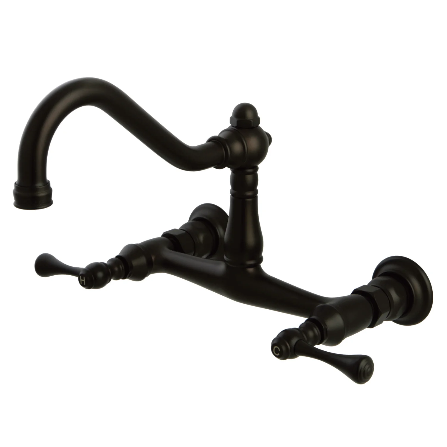 Kingston Heirloom KS3245BL - Vintage Double-Handle 2-Hole Wall Mount Bathroom Faucet, Oil Rubbed Bronze