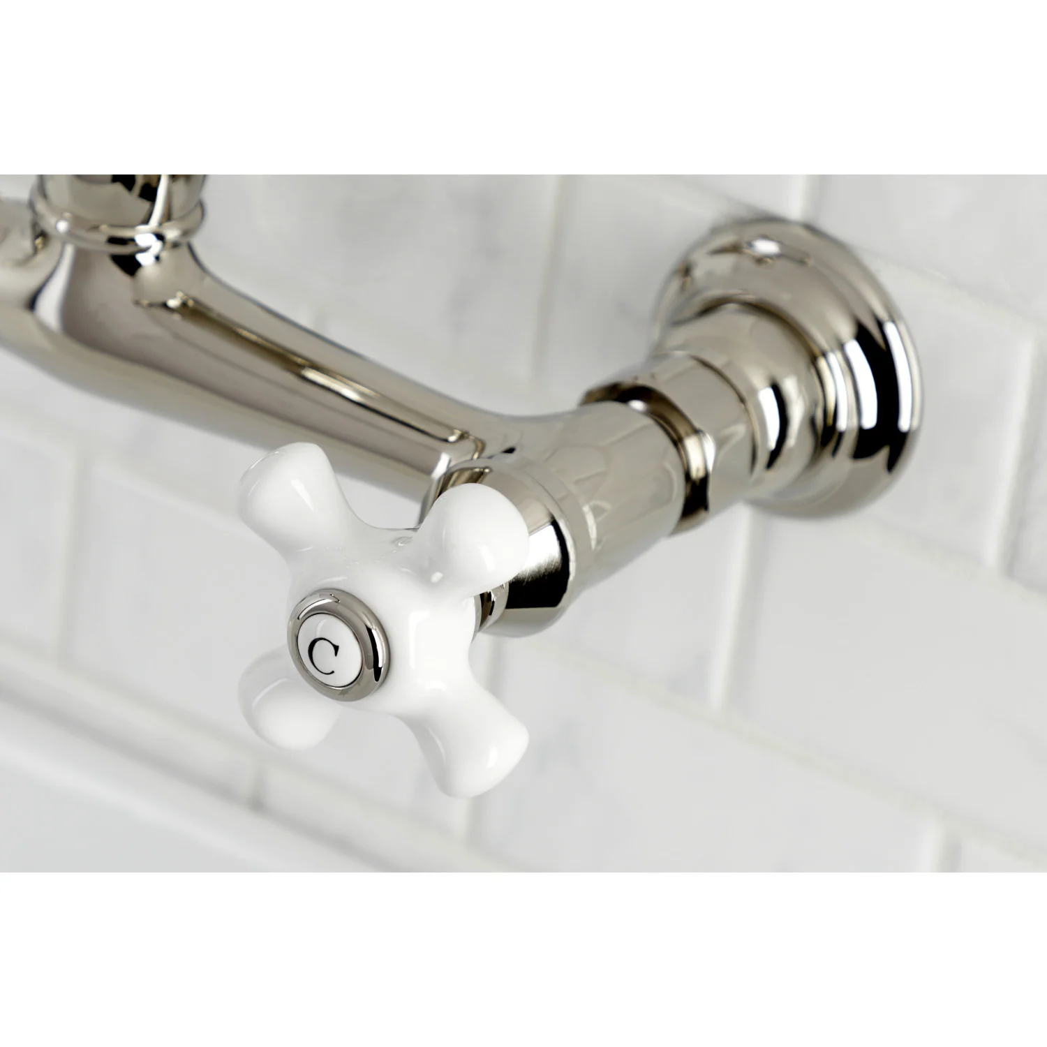 Kingston Heirloom KS3246PX - Vintage Double-Handle 2-Hole Wall Mount Bathroom Faucet, Polished Nickel - Image 2