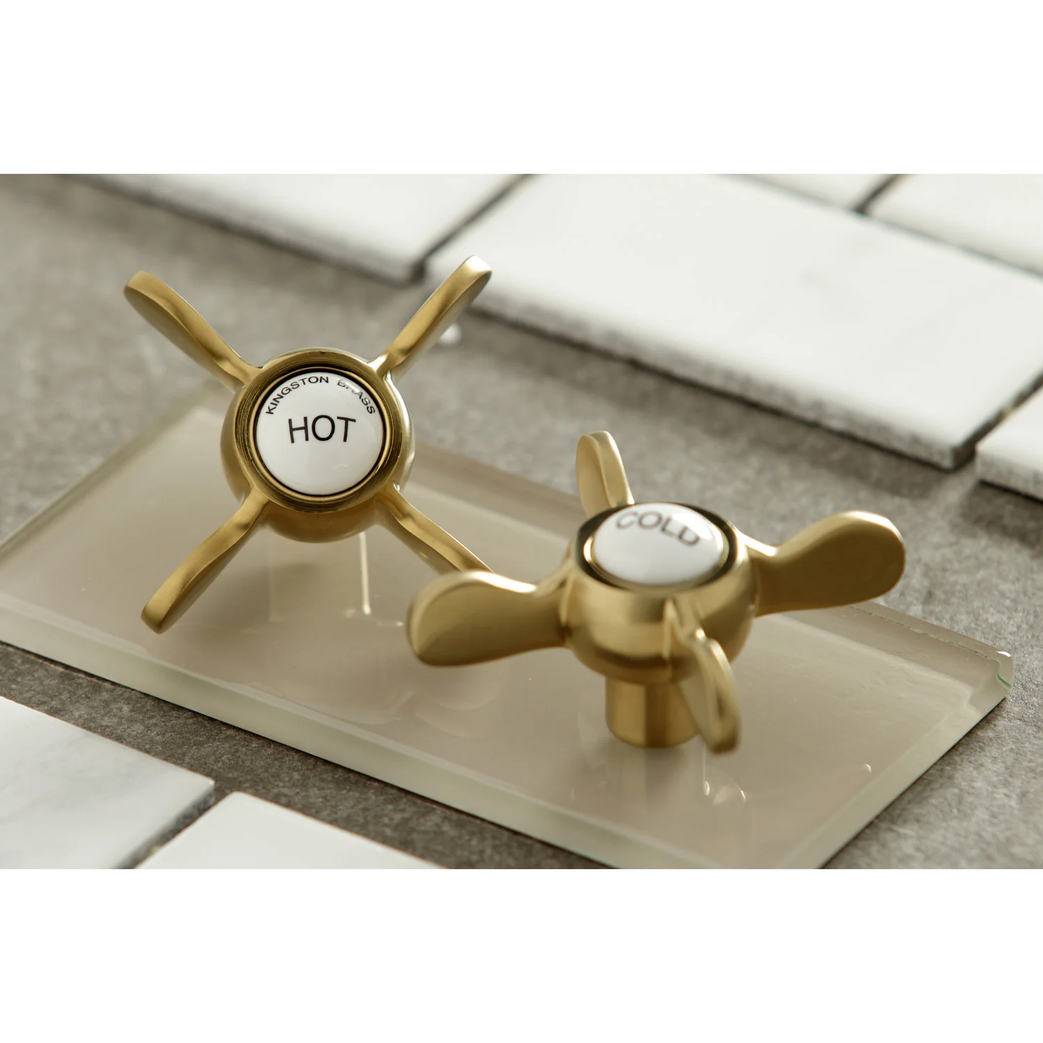 Kingston Heirloom KS3247BEX - Essex Double-Handle 2-Hole Wall Mount Bathroom Faucet, Brushed Brass - Image 6